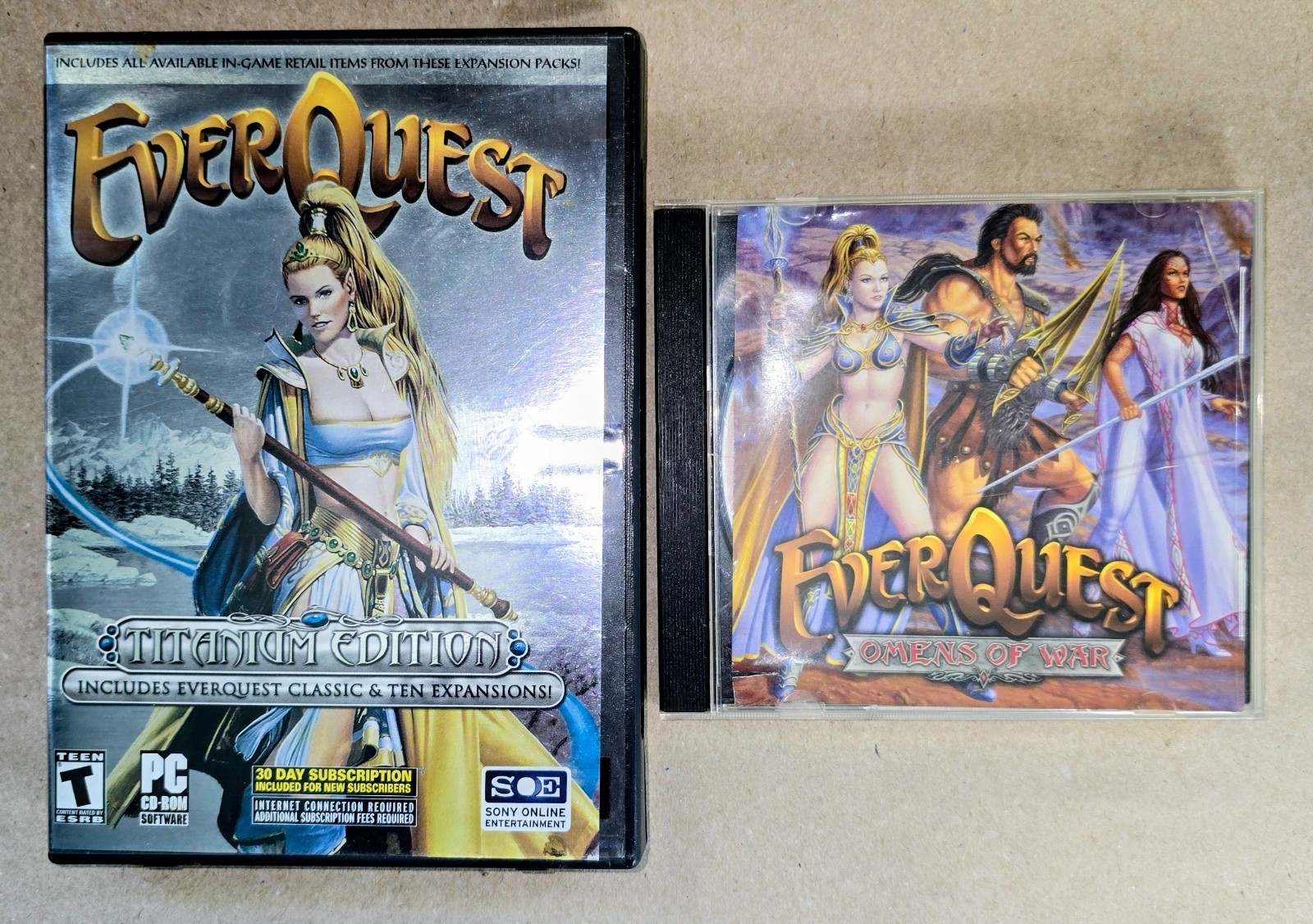 LOT of Sony EverQuest Titanium Edition 5 Disc PC Game Maps Omens of War PC Books