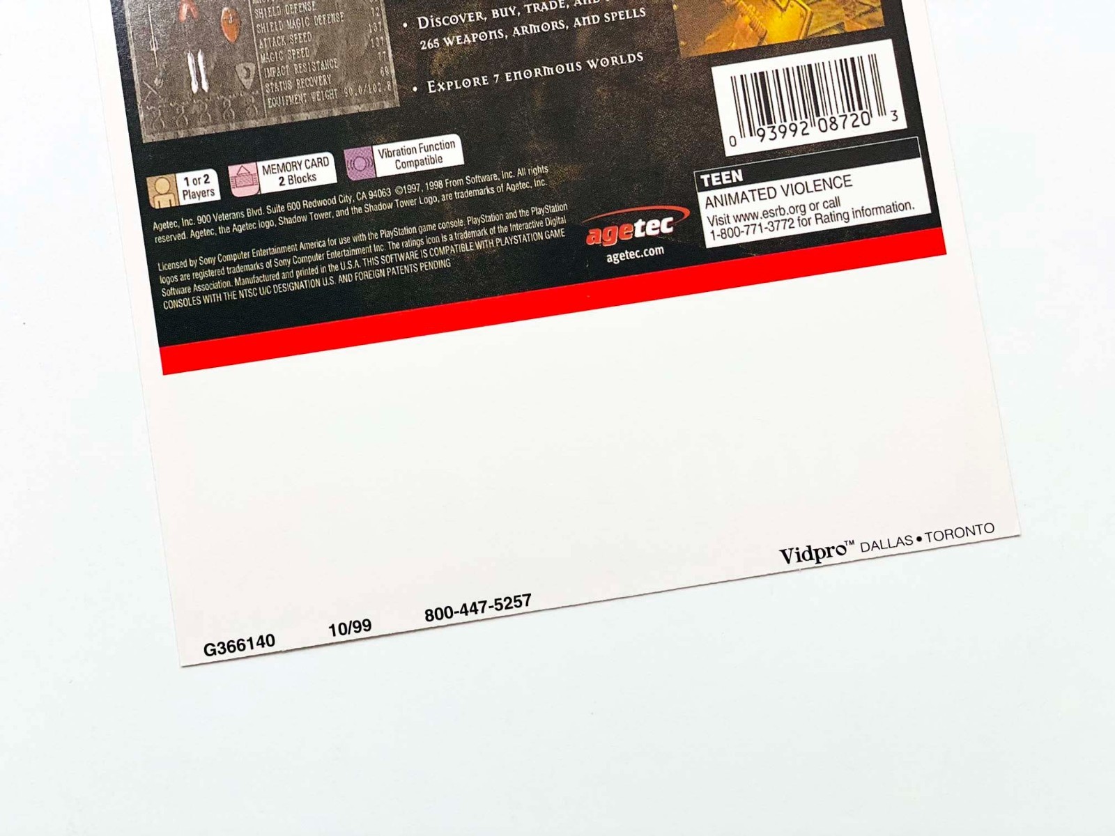 Shadow Tower (PS1) VIDPro Card [5×7 CARD ONLY] *NO GAME *AUTHENTIC