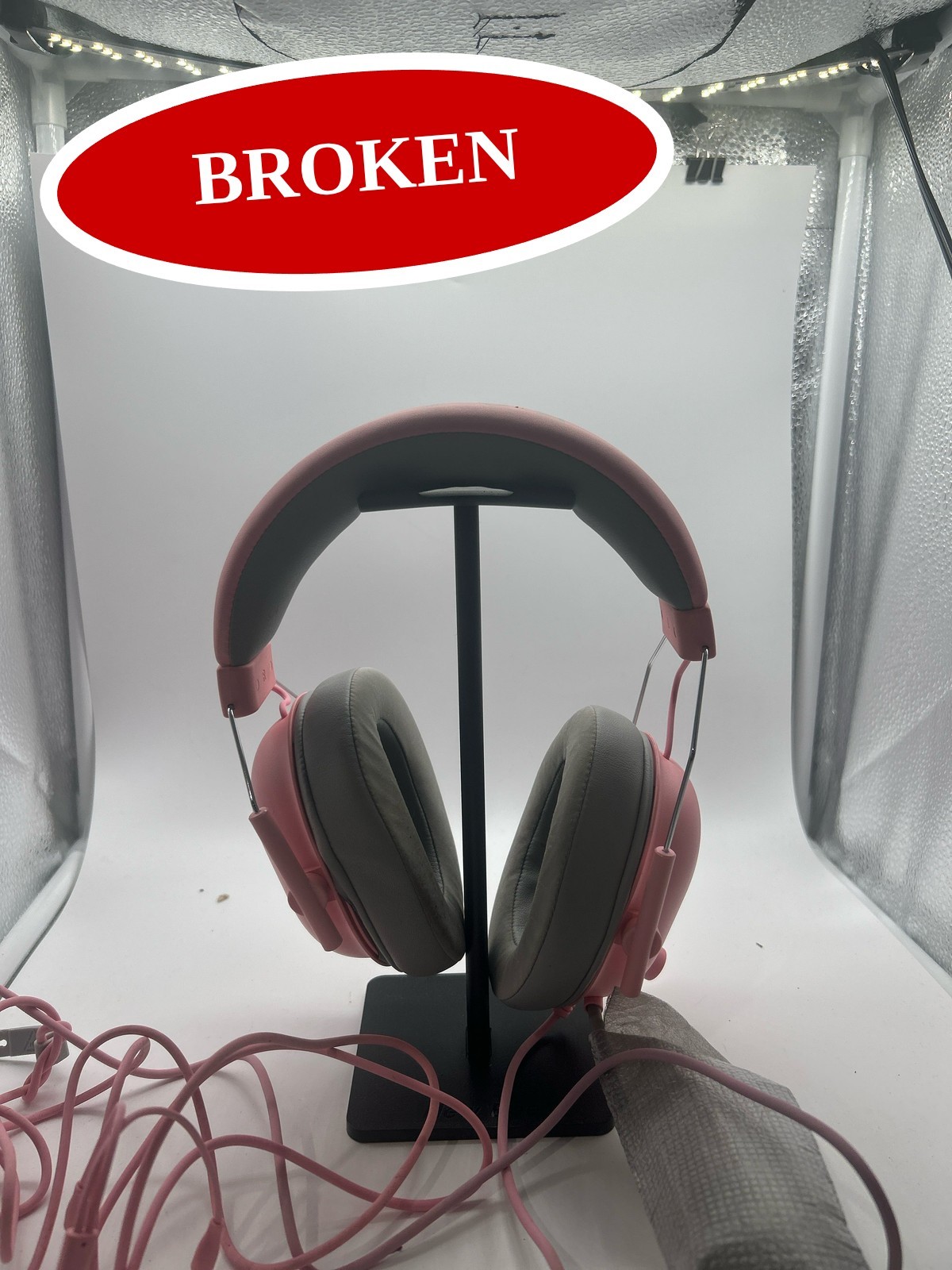 BROKEN Razer BlackShark V2 X Gaming Headset 7.1 Surround Sound Wired 3.5mm Pink