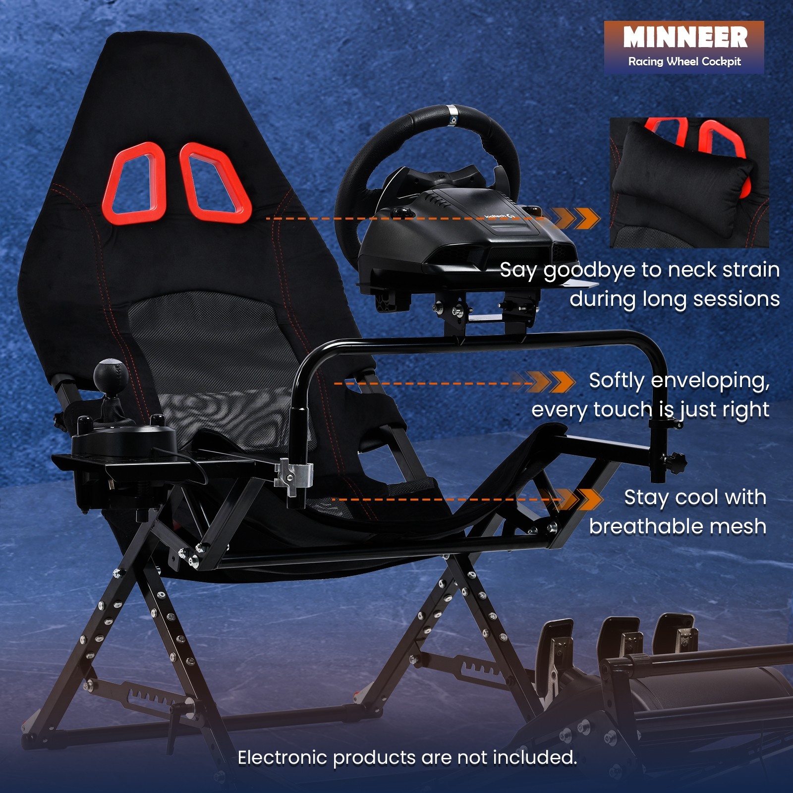 Minneer Foldable Racing Simulator Cockpit Fit Logitech G29 G923 Thrustmaster