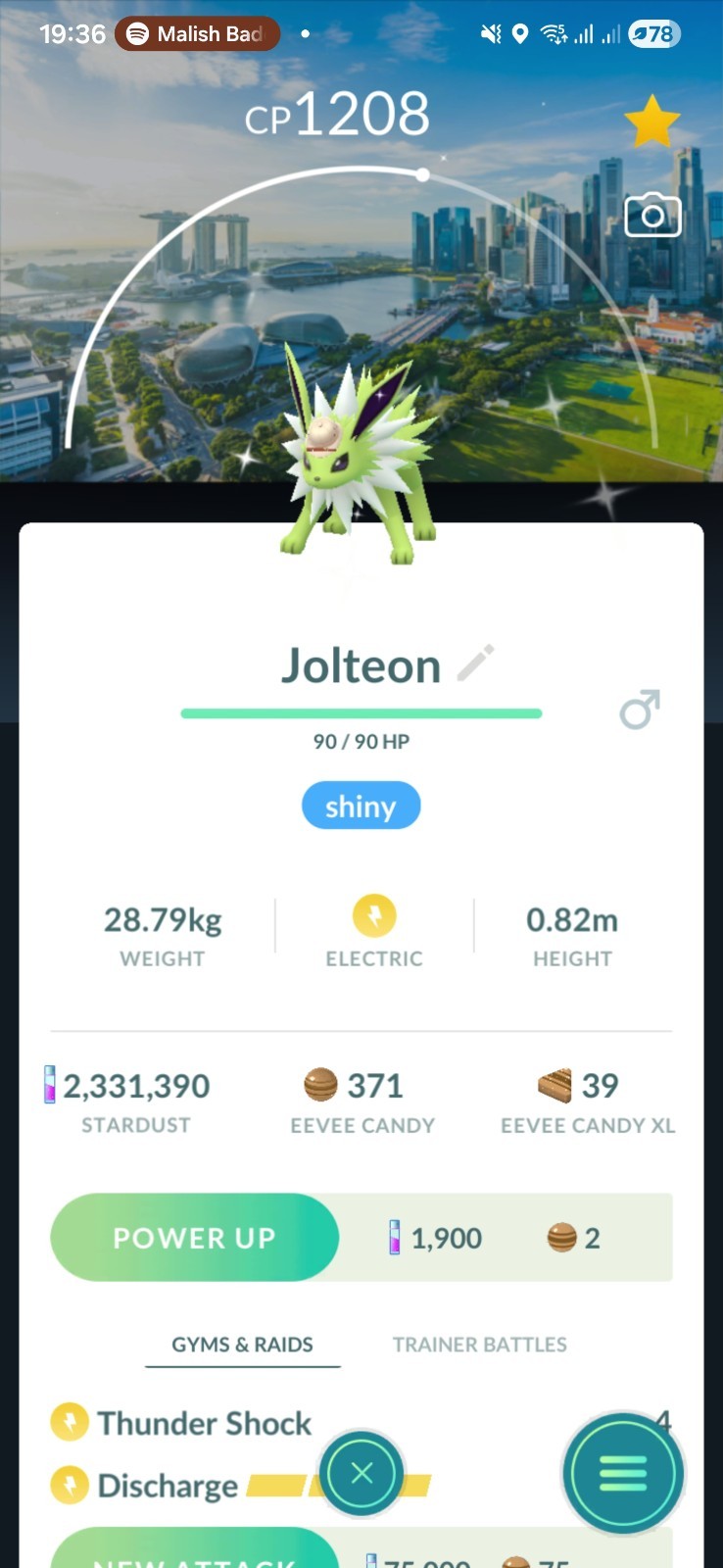 Shiny Jolteon ( Explorer Hat ) ( Singapore Safari Zone ) Pokemon Tr@de Go