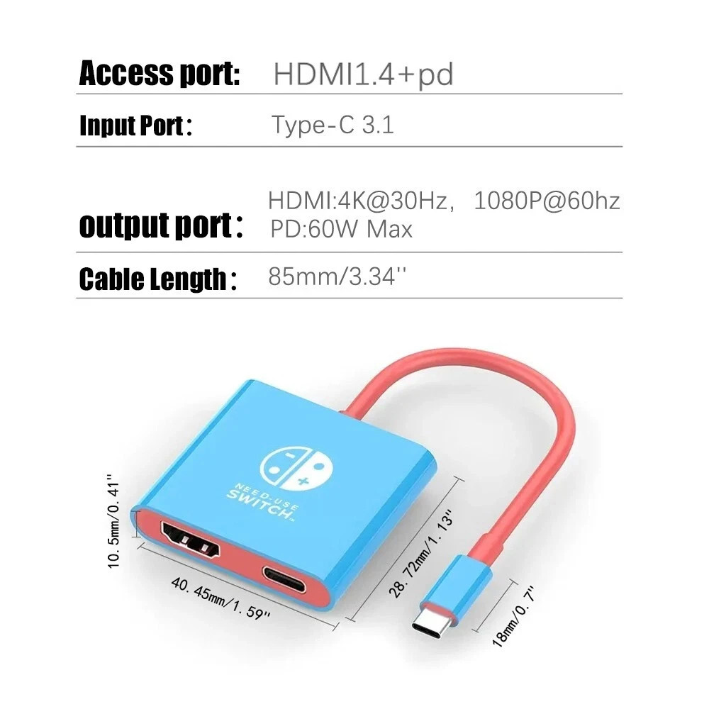 HDMI TV Dock For Nintendo Switch 1/2/OLED Docking Replacement Adapter Converter