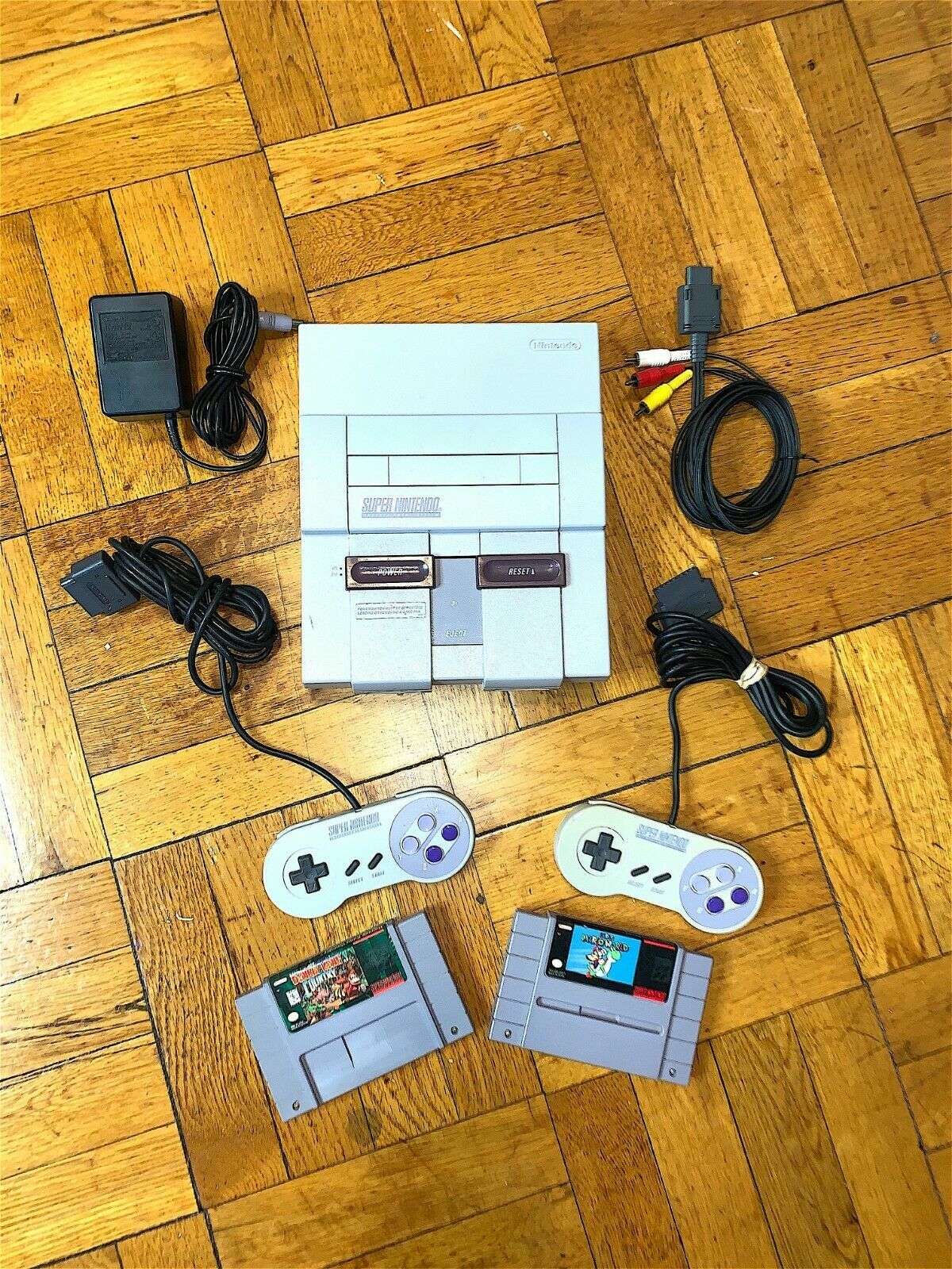 Super Nintendo SNES Console w/ OEM Controllers + w/ Mario World & Donkey Kong