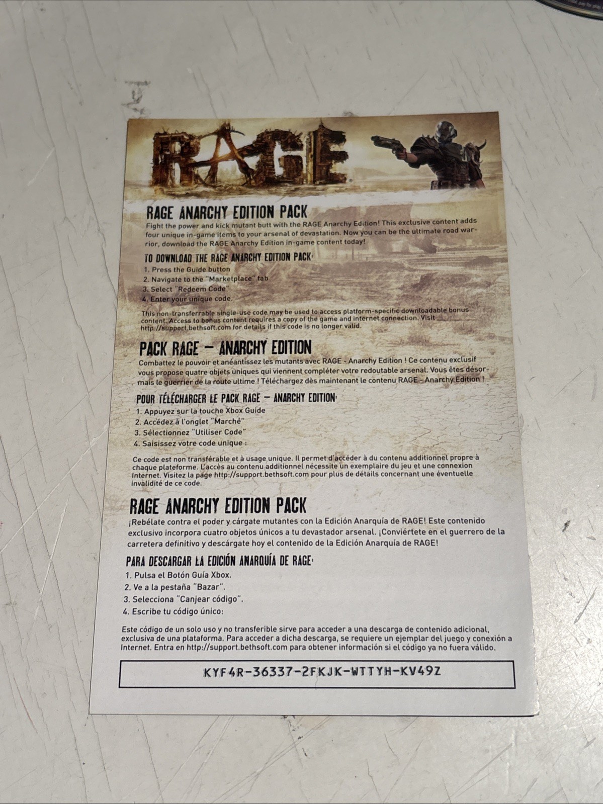 Rage (Microsoft Xbox 360, 2011) Complete with Manual CIB