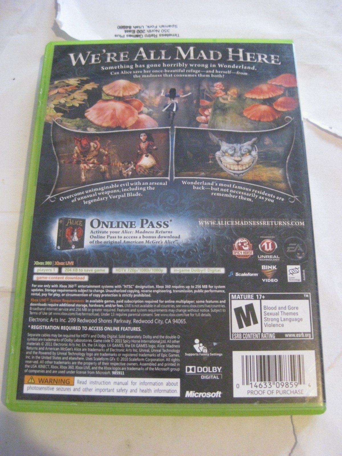 Alice: Madness Returns (Microsoft Xbox 360, 2011)