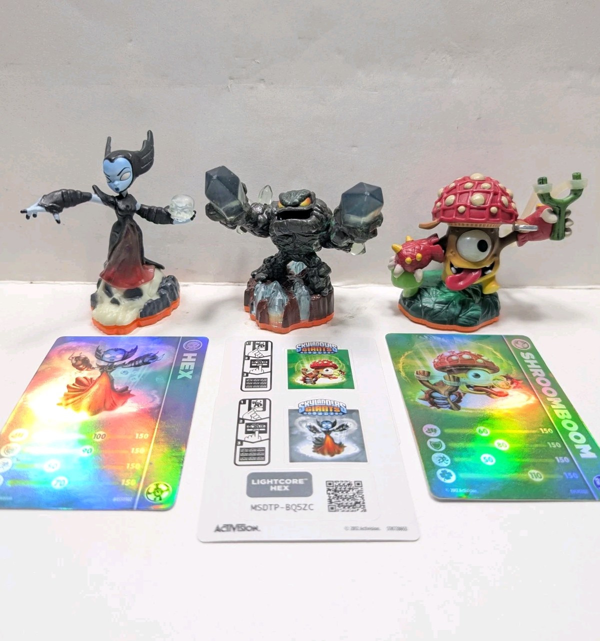 Skylanders Lightcore Lot: Shroomboom, Hex, & Prism Break + Holo Cards/Stickers