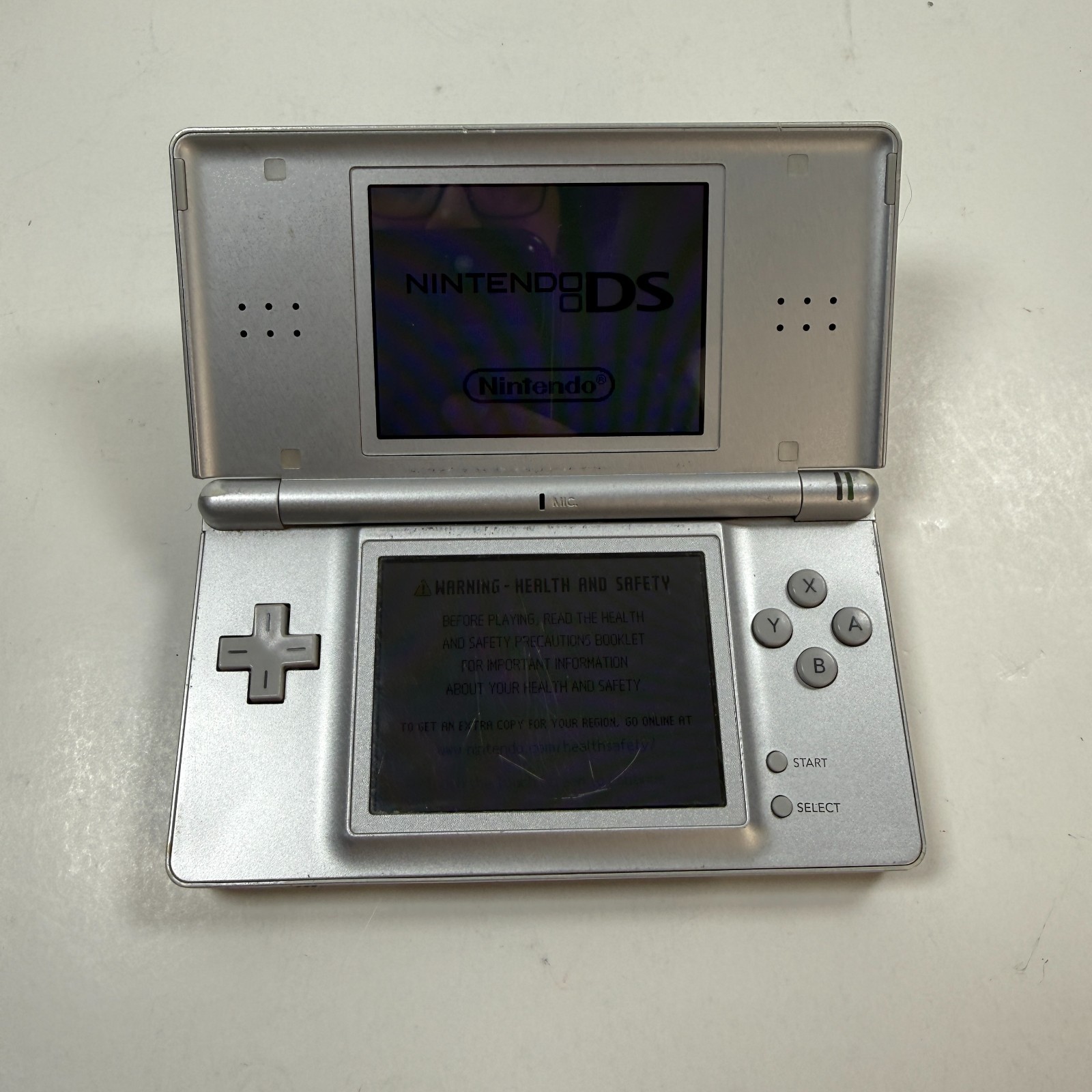 Nintendo DS Lite USG-001 Silver Handheld Console 4 Games + Charger