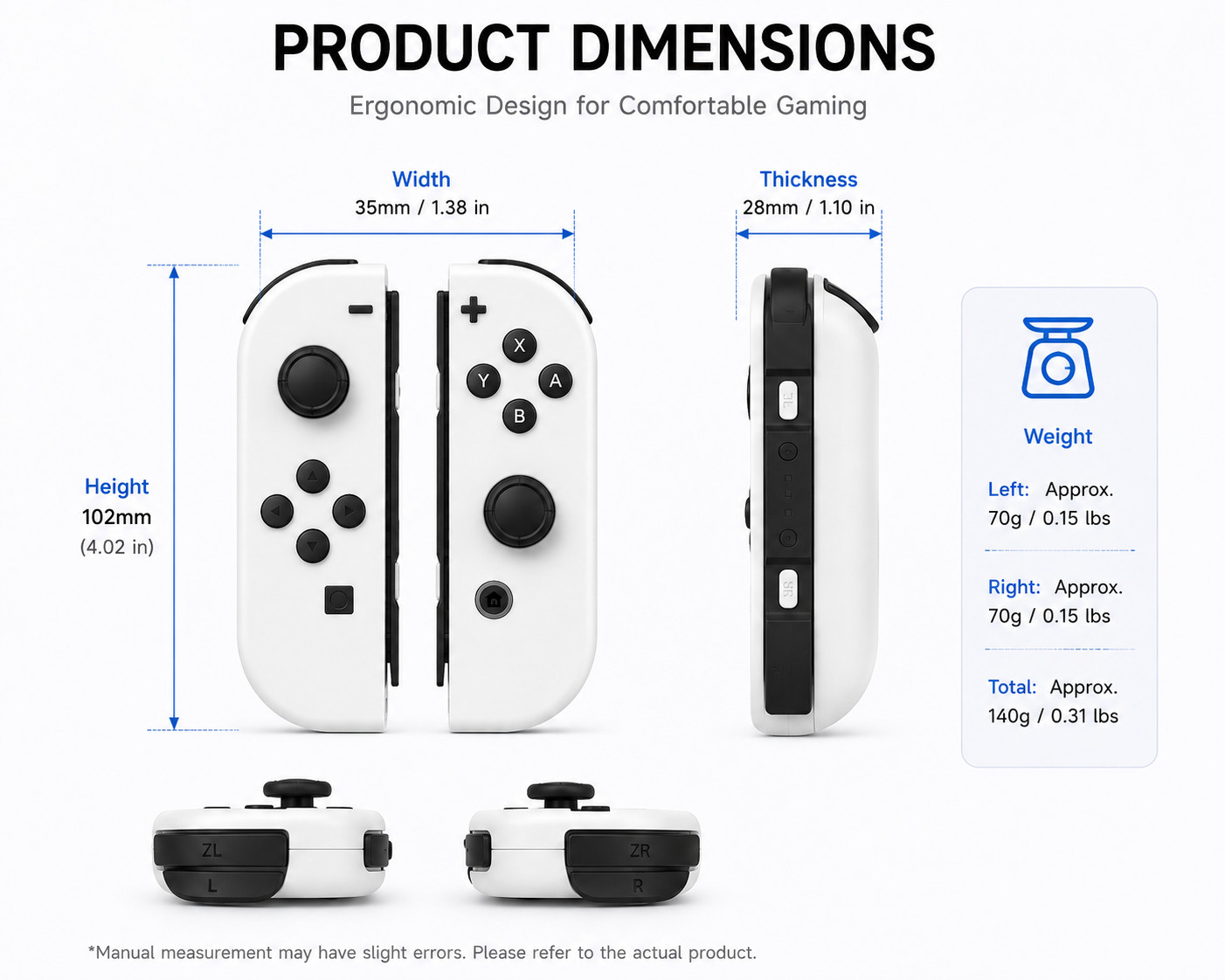 Wireless Joypad Controller Pair for Nintendo Switch L/R Motion Control White