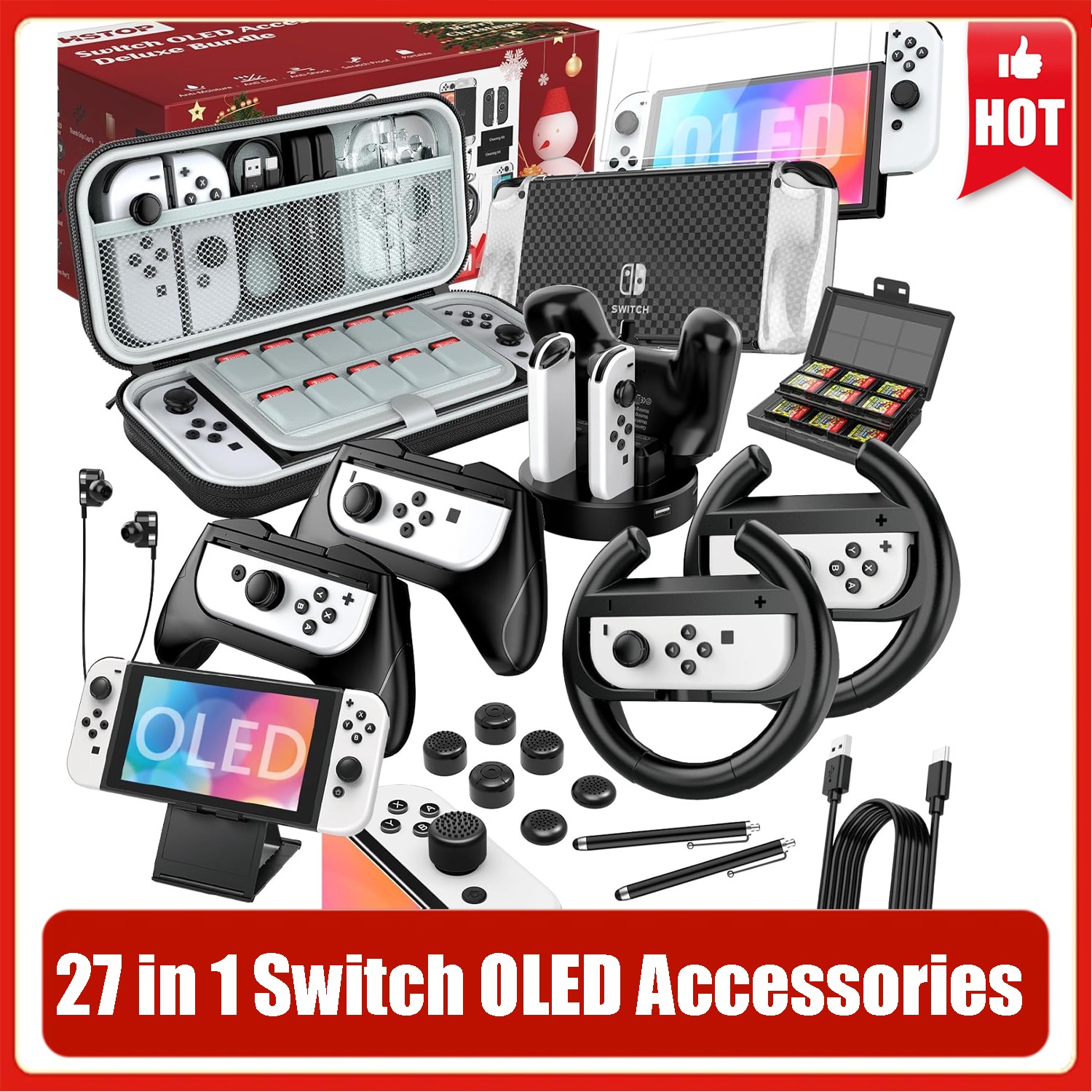 27 in 1 Upgraded Switch OLED Accessories, Switch Accessory Bundle Kit For Gift,c