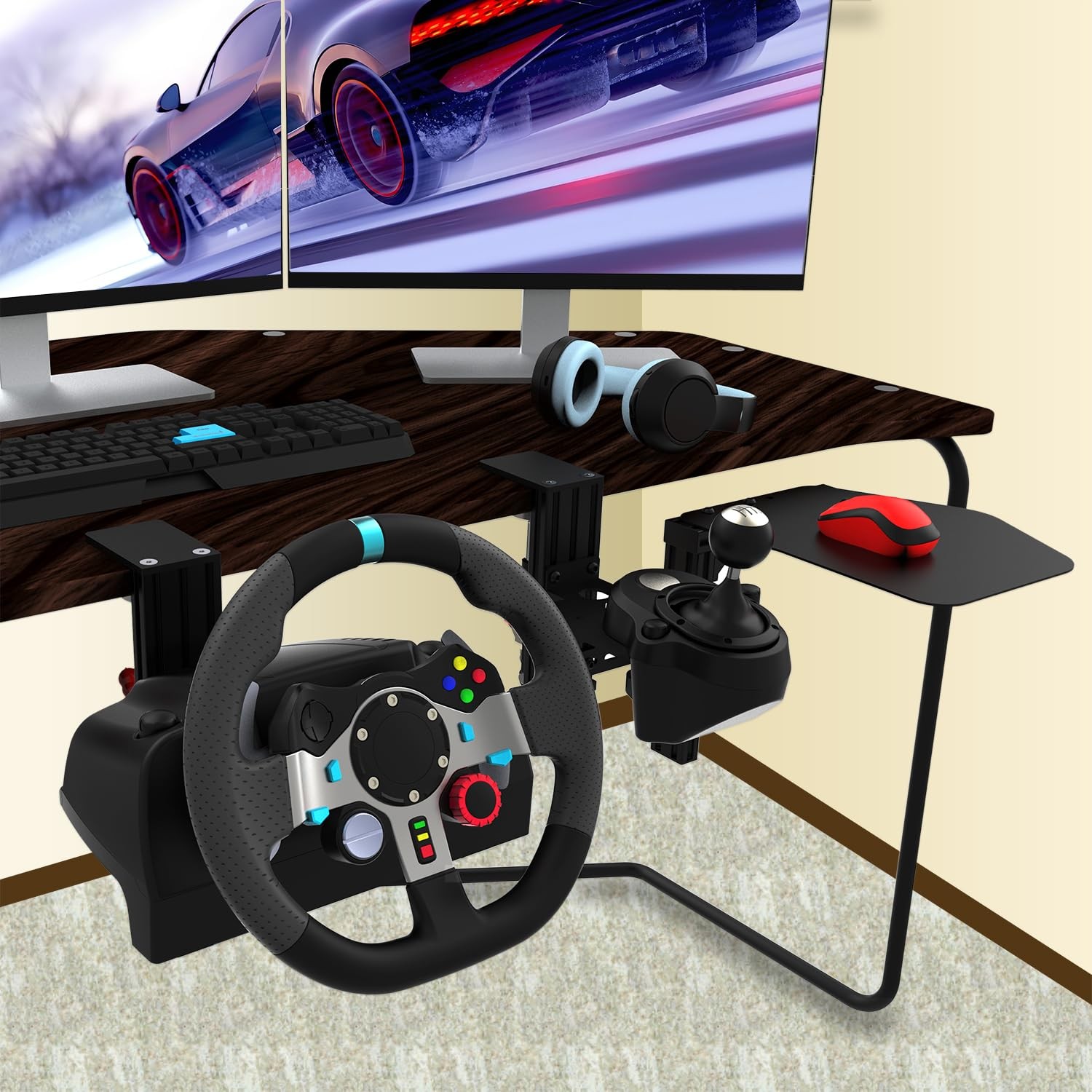 EG STARTS Desk Mount Clamp Sim Racing Wheel Stand Simulator Cockpit Black