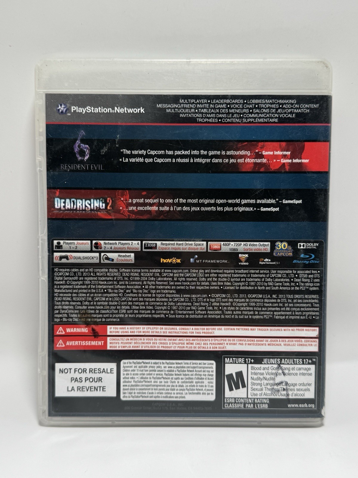 Capcom Essentials Resident Evil 6 Deadrising 2 Sony Playstation 3 Complete