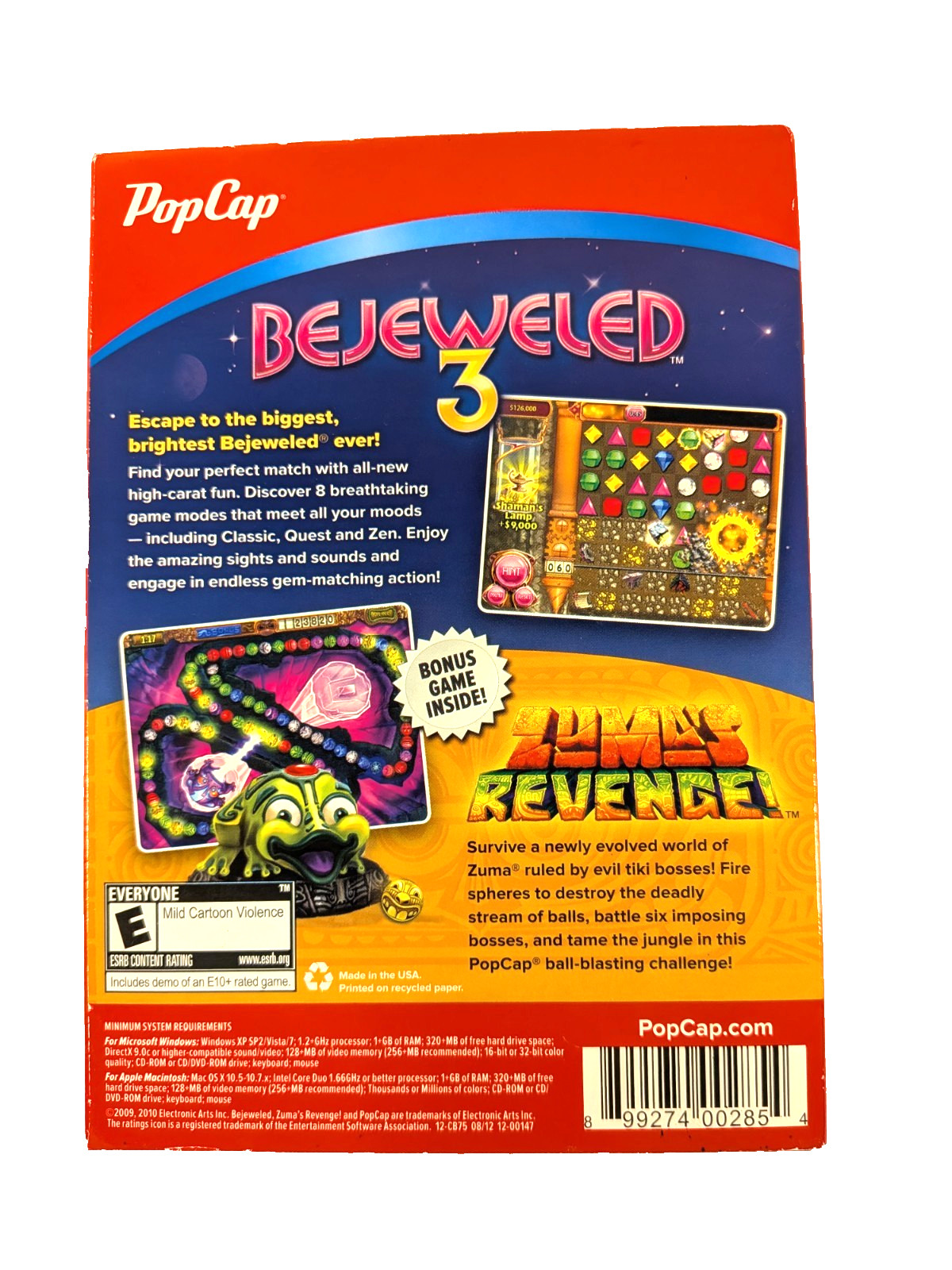 Bejeweled 3 and Zuma’s Revenge Computer Games Windows PC Mac CD-Rom PopCap 2010
