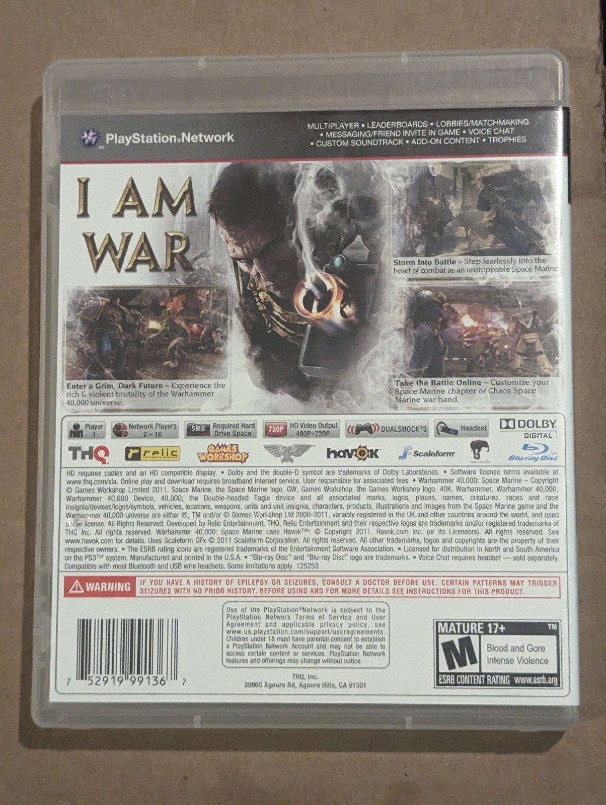 Warhammer 40,000: Space Marine (PlayStation 3, PS3, 2011) Game & Case