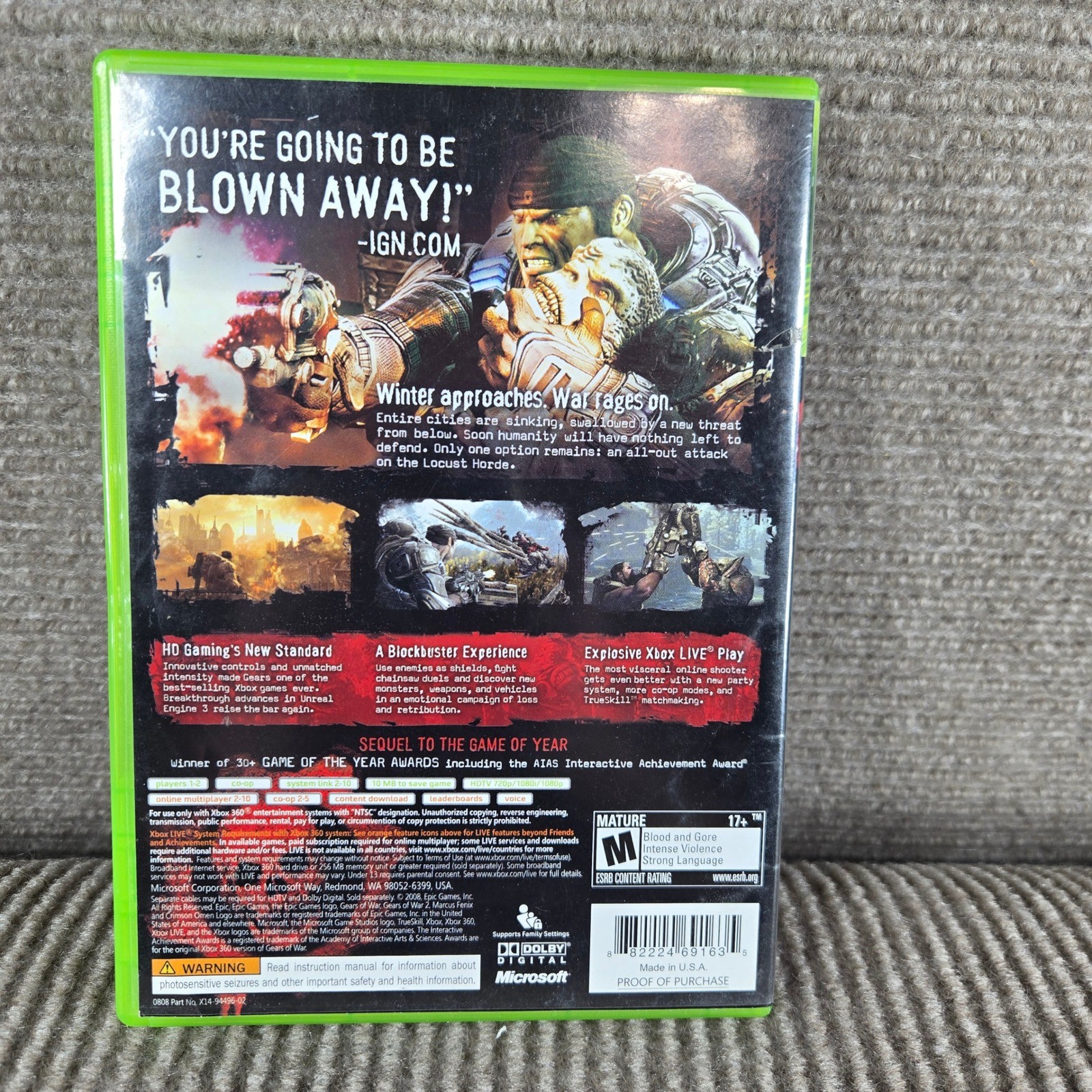 Microsoft Gears of War 2 Xbox 360 Green Complete Third-Person Shooter Video Game