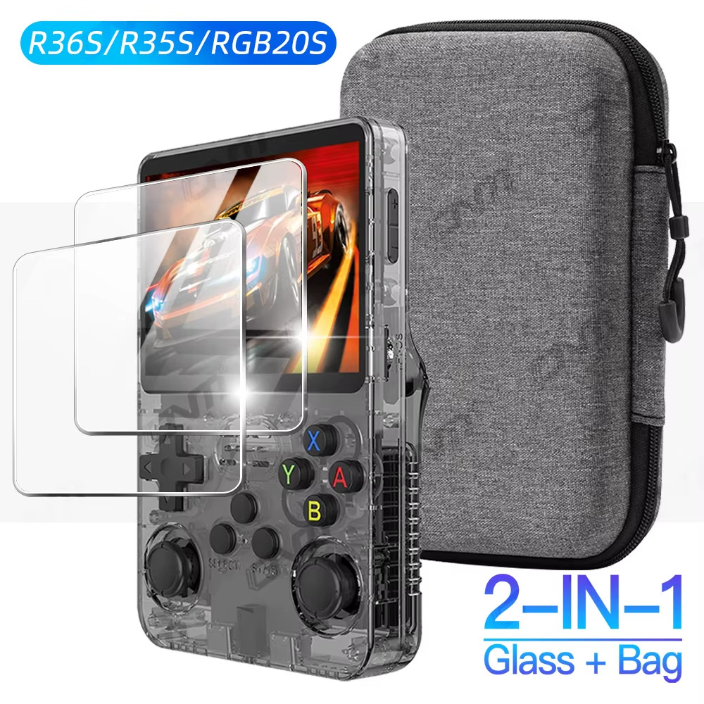 Glass+Bag for R36S Screen Protector Tempered Glass Film & EVA Portable Case