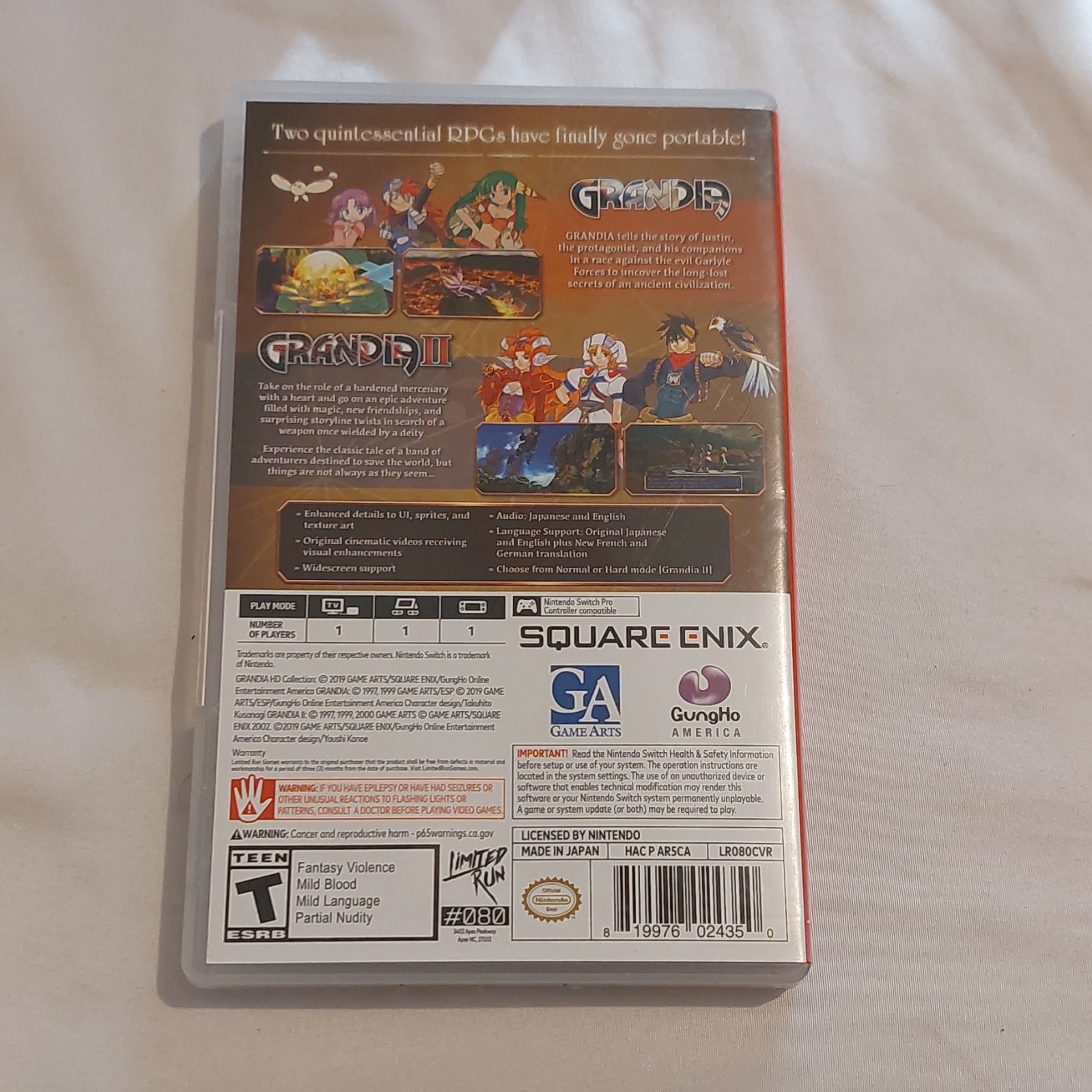 Grandia HD Collection Nintendo Switch Limited Run Games Square Enix T NTSC 2019