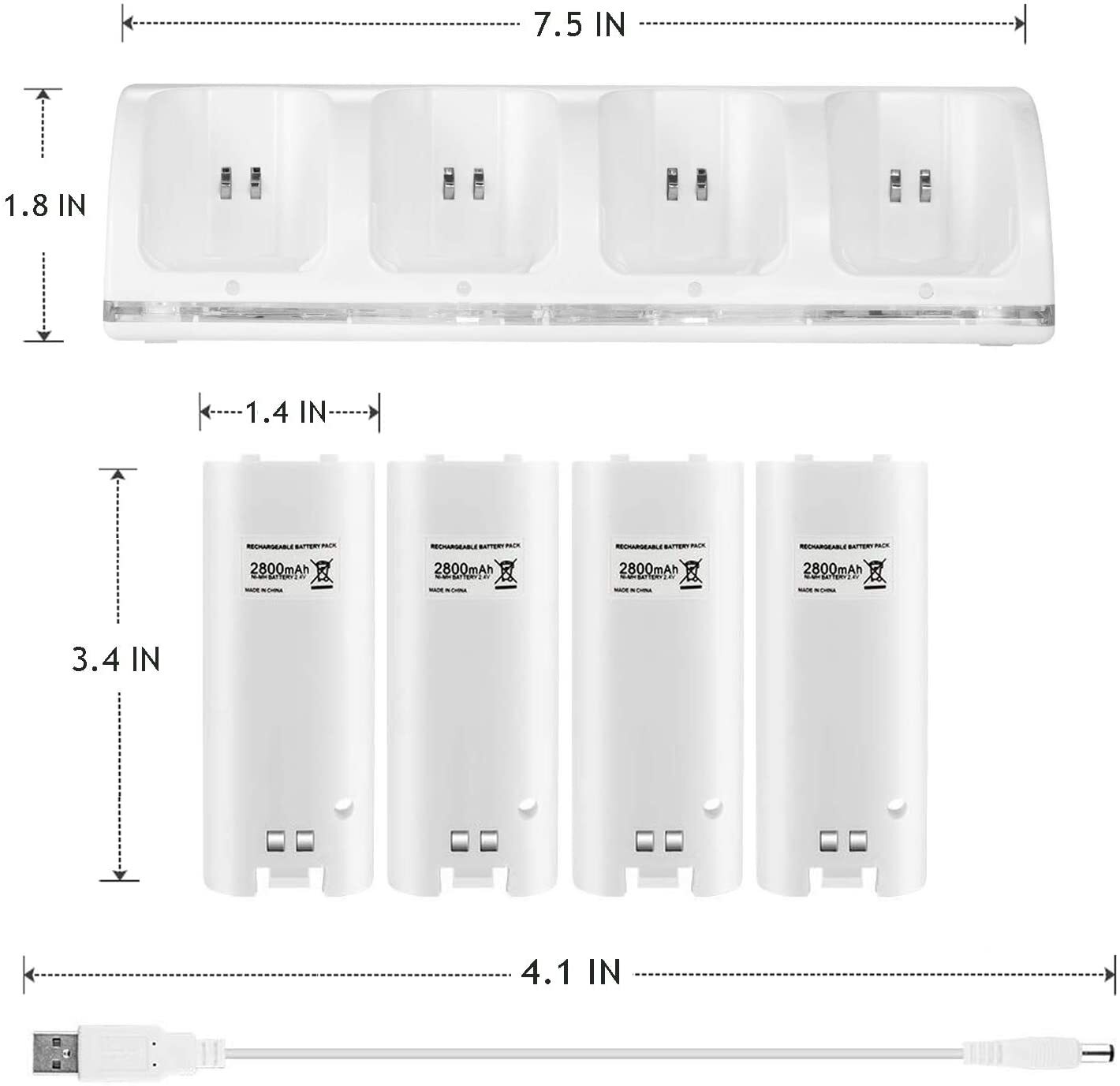New 4-in-1 Charging Station With 4 Battery Packs for Wii&Wii U Remote Controller