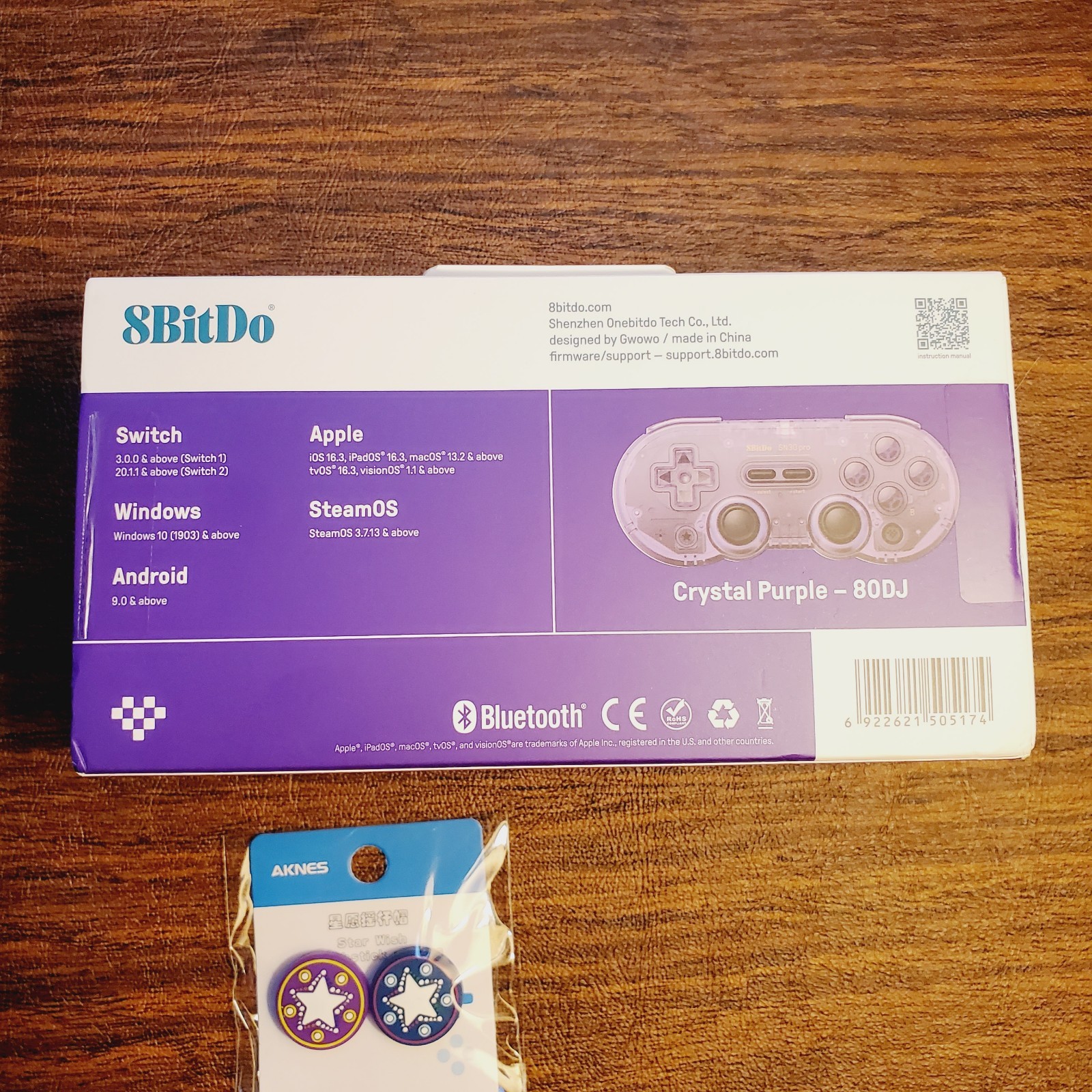 8BitDo SN30 Wireless Gamepad for Switch, Android, PC, Steam, Apple, Pi -PURPLE