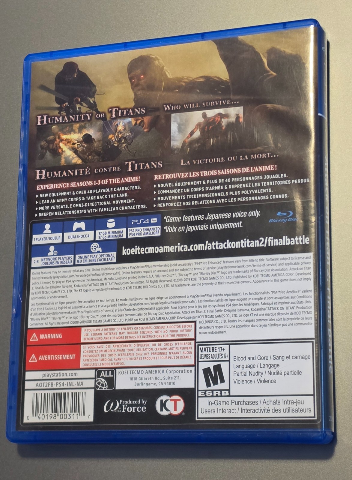Attack On Titan 2: Final Battle PS4 – United States Edition – Excellent