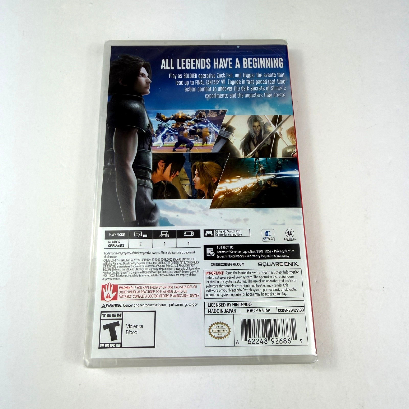 Crisis Core: Final Fantasy VII Reunion Game for Nintendo Switch Brand New Sealed