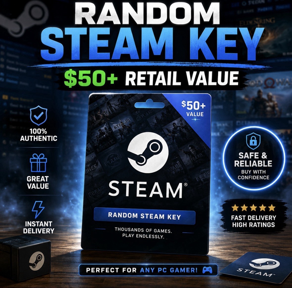 Random Steam Key $50 Value Guaranteed Fast Delivery North America