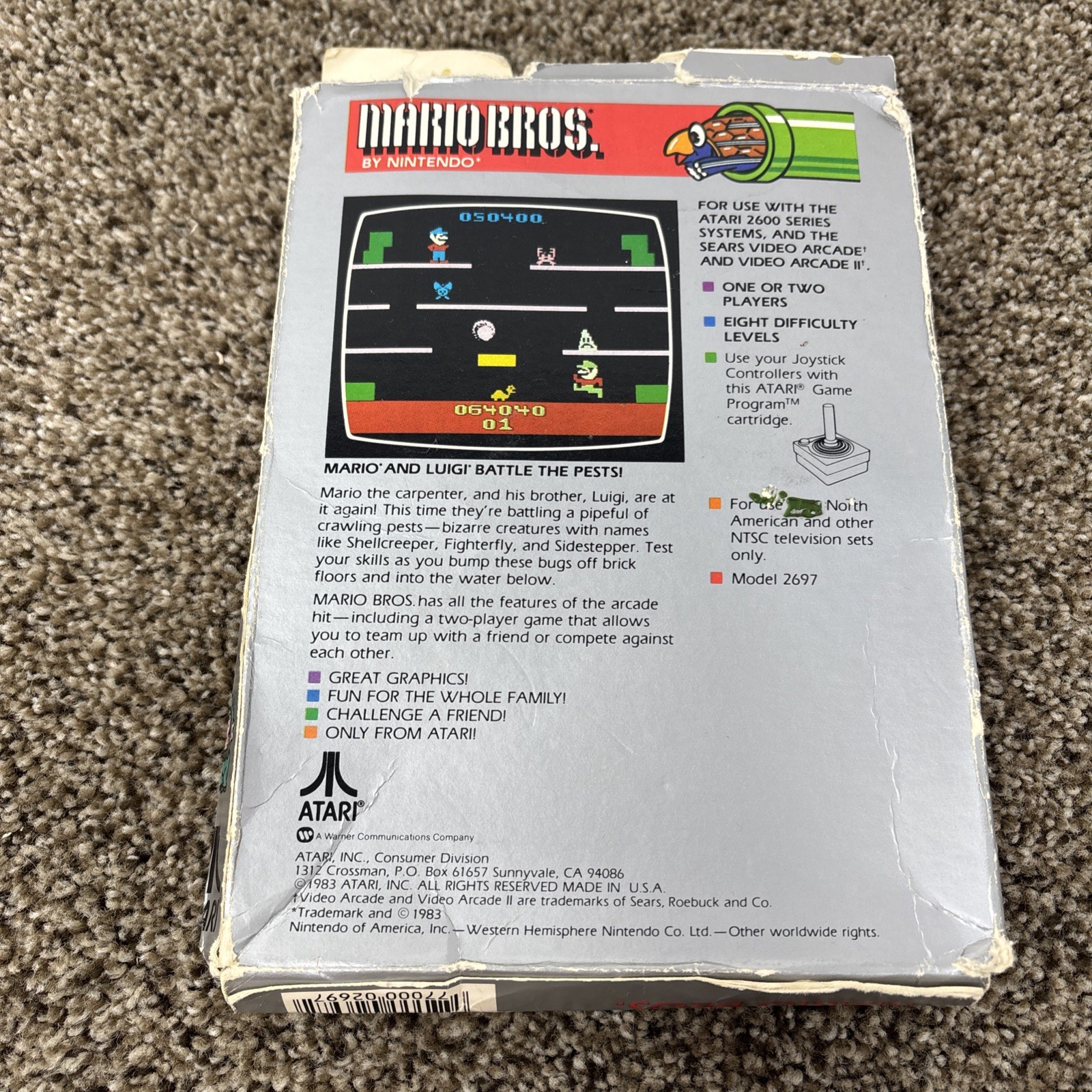 Mario Bros. (Atari 2600, 1983) Cartridge, Manual And Box Complete CIB Tested