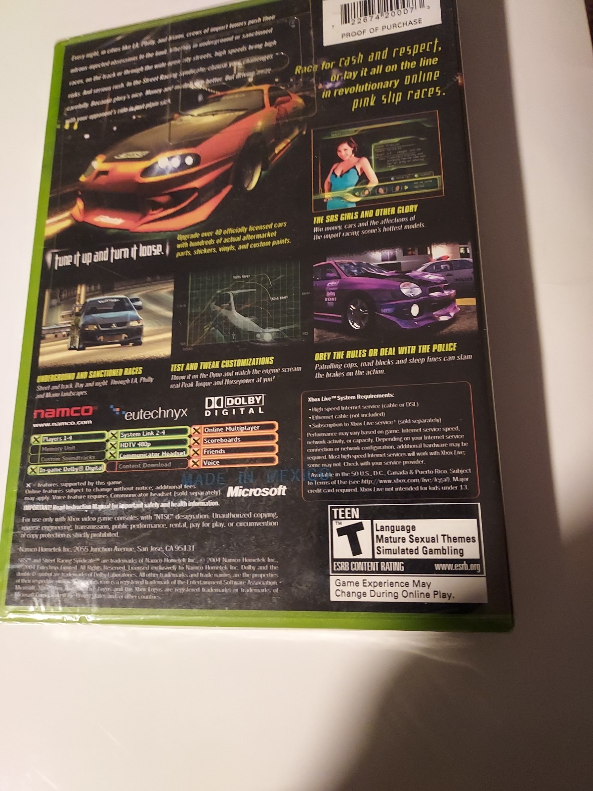 Namco SRS: Street Racing Syndicate Xbox Racing Game Manual Included