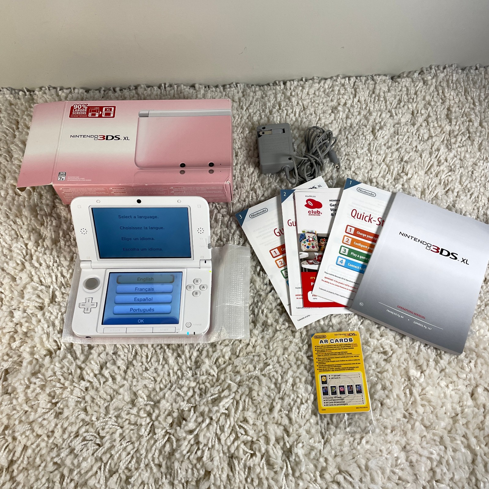 Nintendo 3DS XL Pink White Handheld System Console SPR-001 Complete in Box CIB