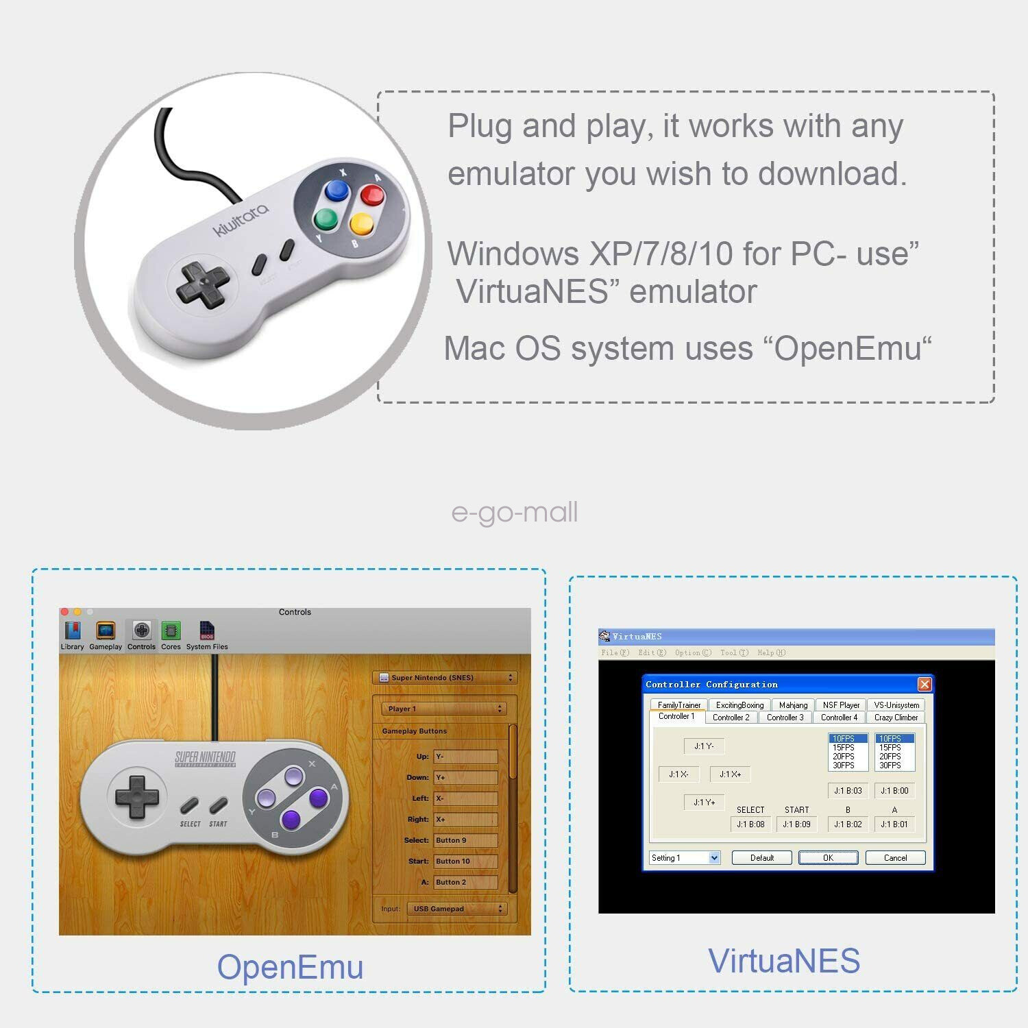 USB Wired/Wireless SNES /NES PC Gamepad Controller for Mac Windows PC Raspberry