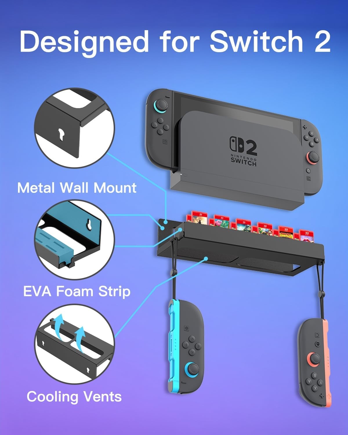 Metal Wall Mount for Nintendo Switch 2 Space-Saving Console Organizer Behind TV