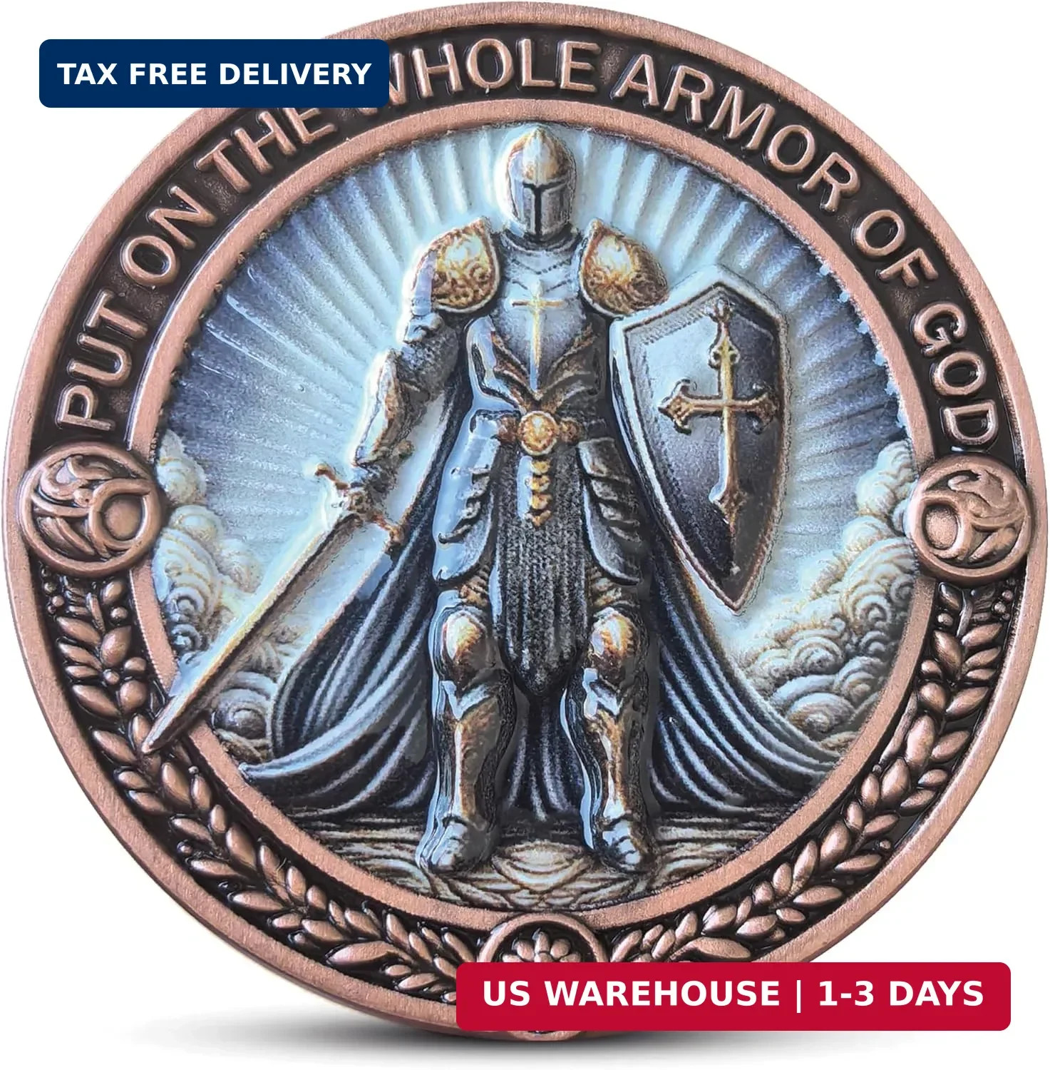 Christian Knight Challenge Coin Faith, Courage & Strength Armor of God Ephesians