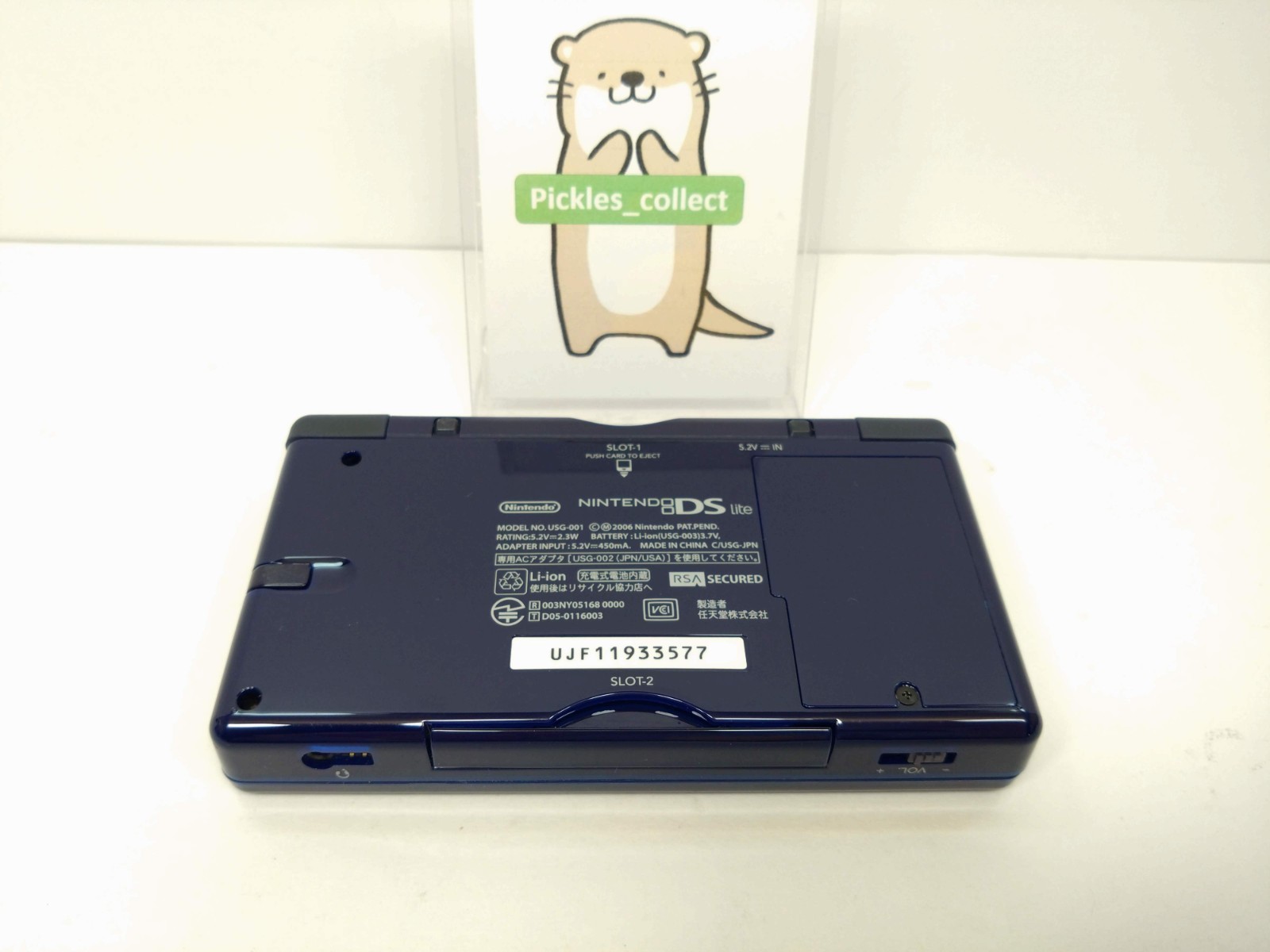DS Lite Enamel Navy USG-001 w/GBA Connect Cover Tested Nintendo DS 0624A