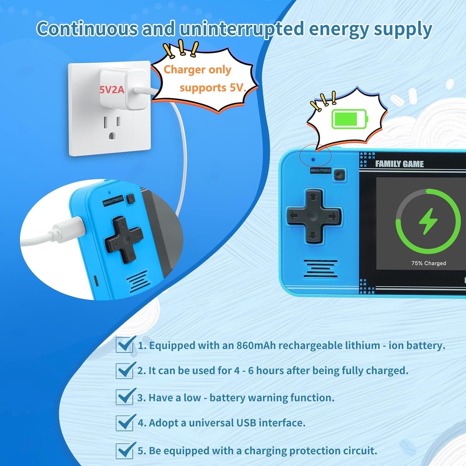 Handheld Game Console Kids 220 Retro Games Rechargeable 3.0 LCD Mini Arcade