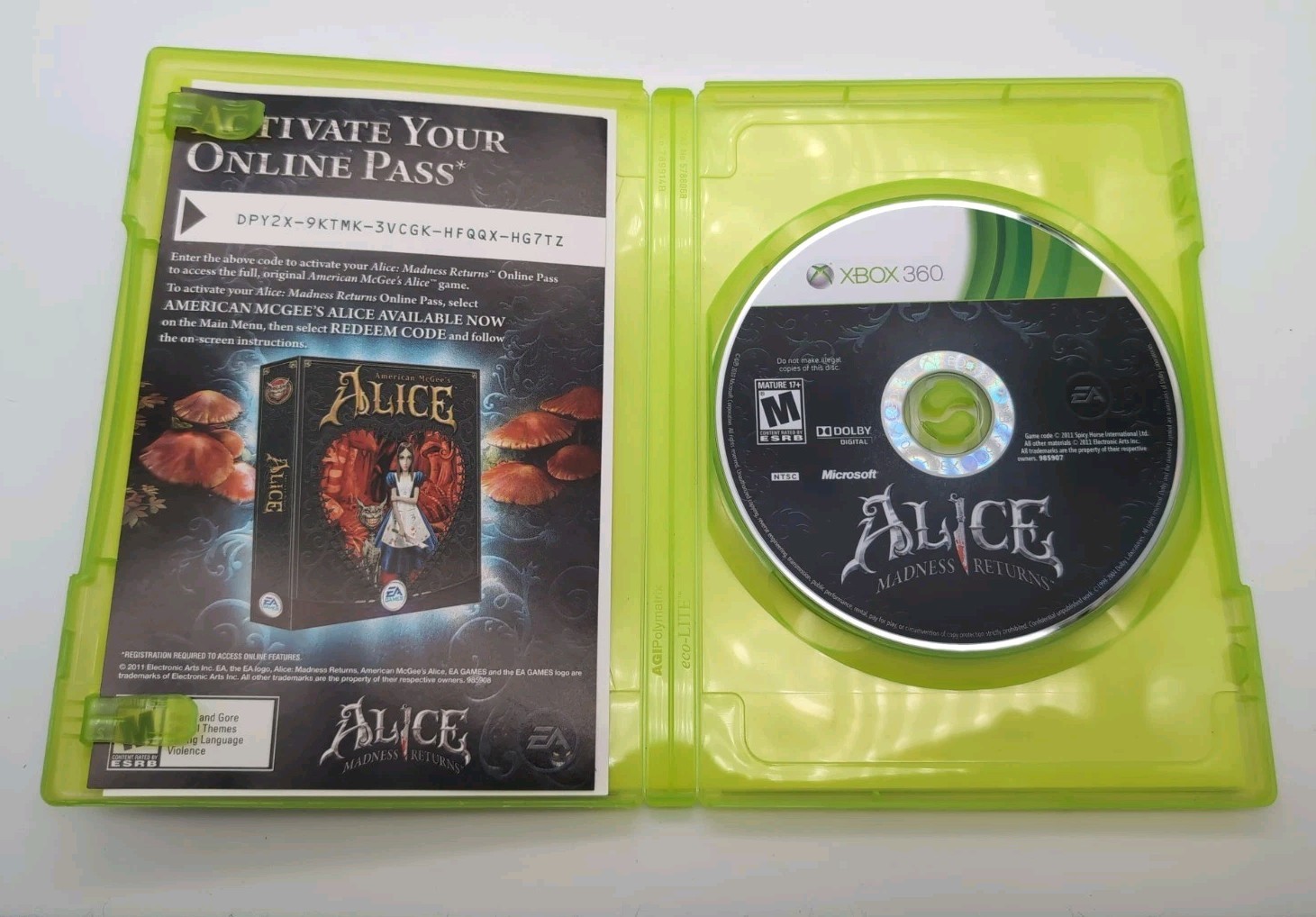Alice: Madness Returns (Microsoft Xbox 360, 2011) – Tested Works!