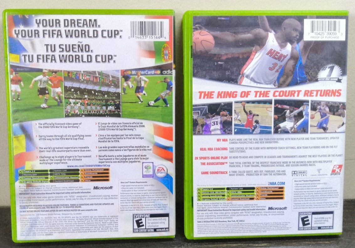 Microsoft Original Xbox 2 pack FIFA WORLD CUP GERMANY 2006 AND NBA 2K7
