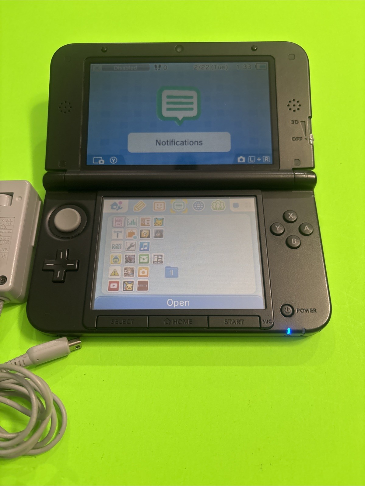 Official Nintendo 3DS XL Blue Tested Working Crack in D-Pad OEM Charger