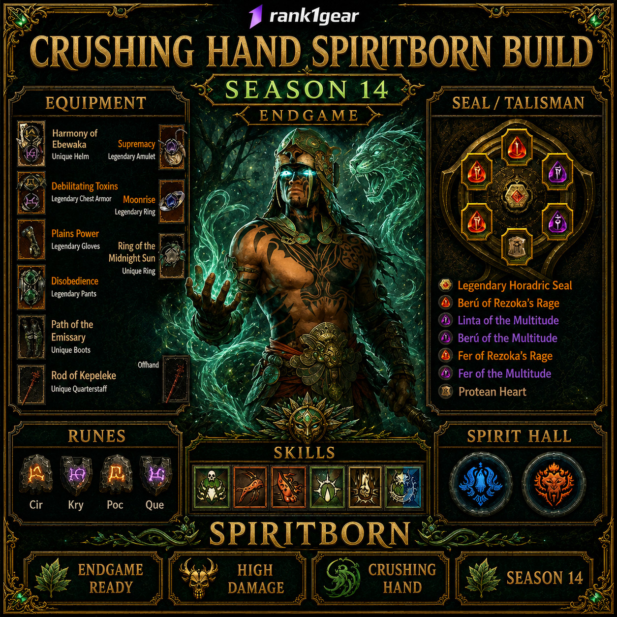 Diablo 4⚔️ Season 14⚔️Crushing Hand Spiritborn Build Endgame BEST BUILD S+ TIER