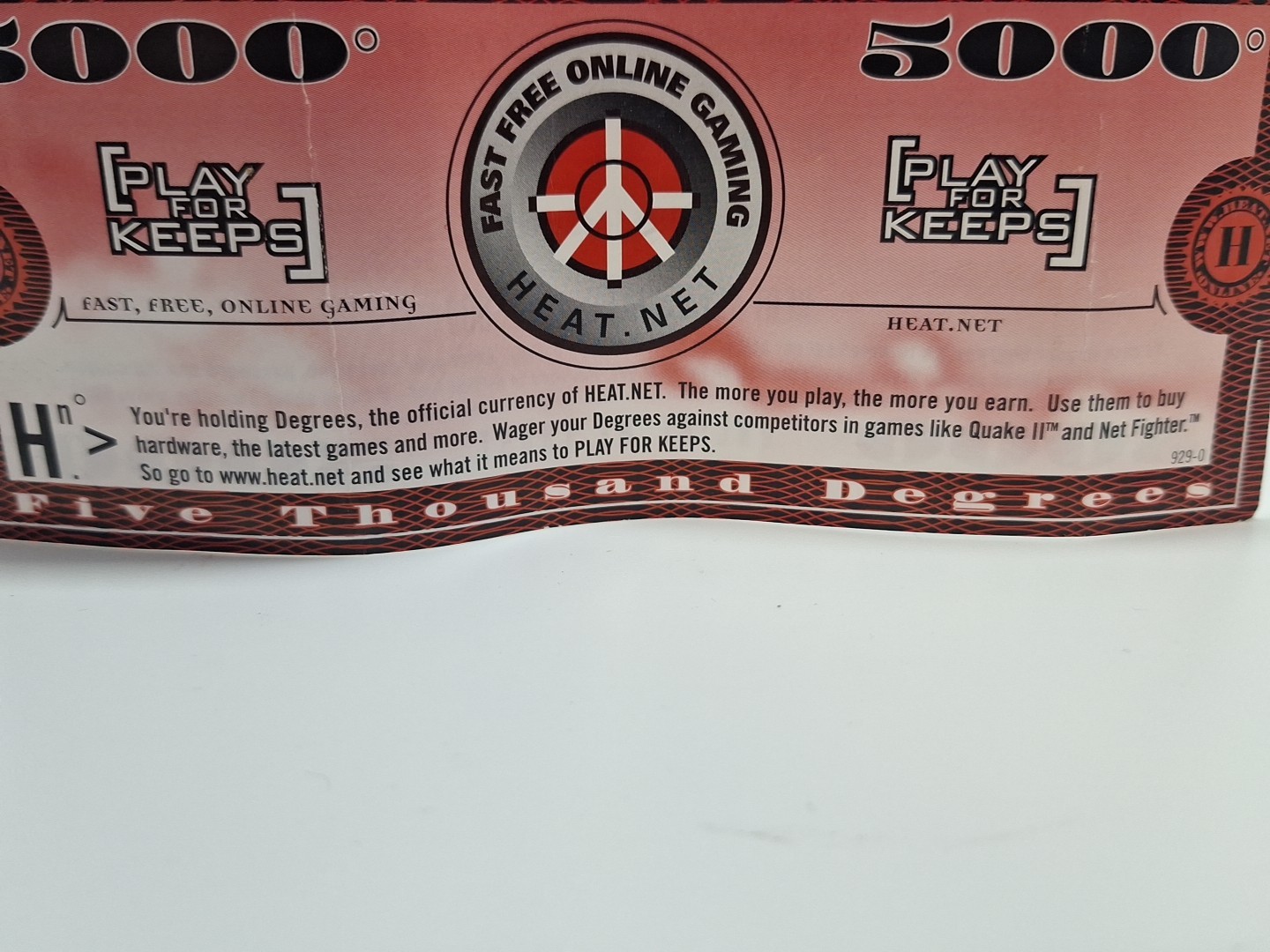Heat.Net 1998 Segasoft Degrees [5000] (Defunct Online Game Currency *Paper) (O)