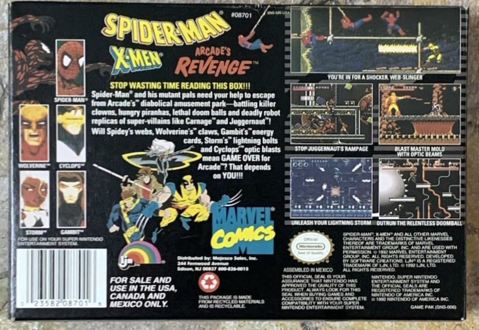 Spider Man X Men Arcade’s Revenge Beautiful Box + Insert – Super Nintendo SNES