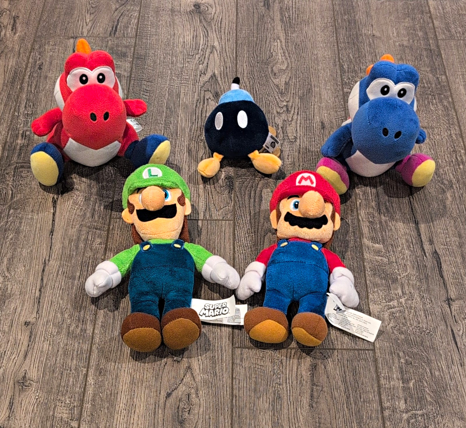 TOMY Super Mario Plush Doll Lot of 5 Mario Luigi Yoshi Bob-omb