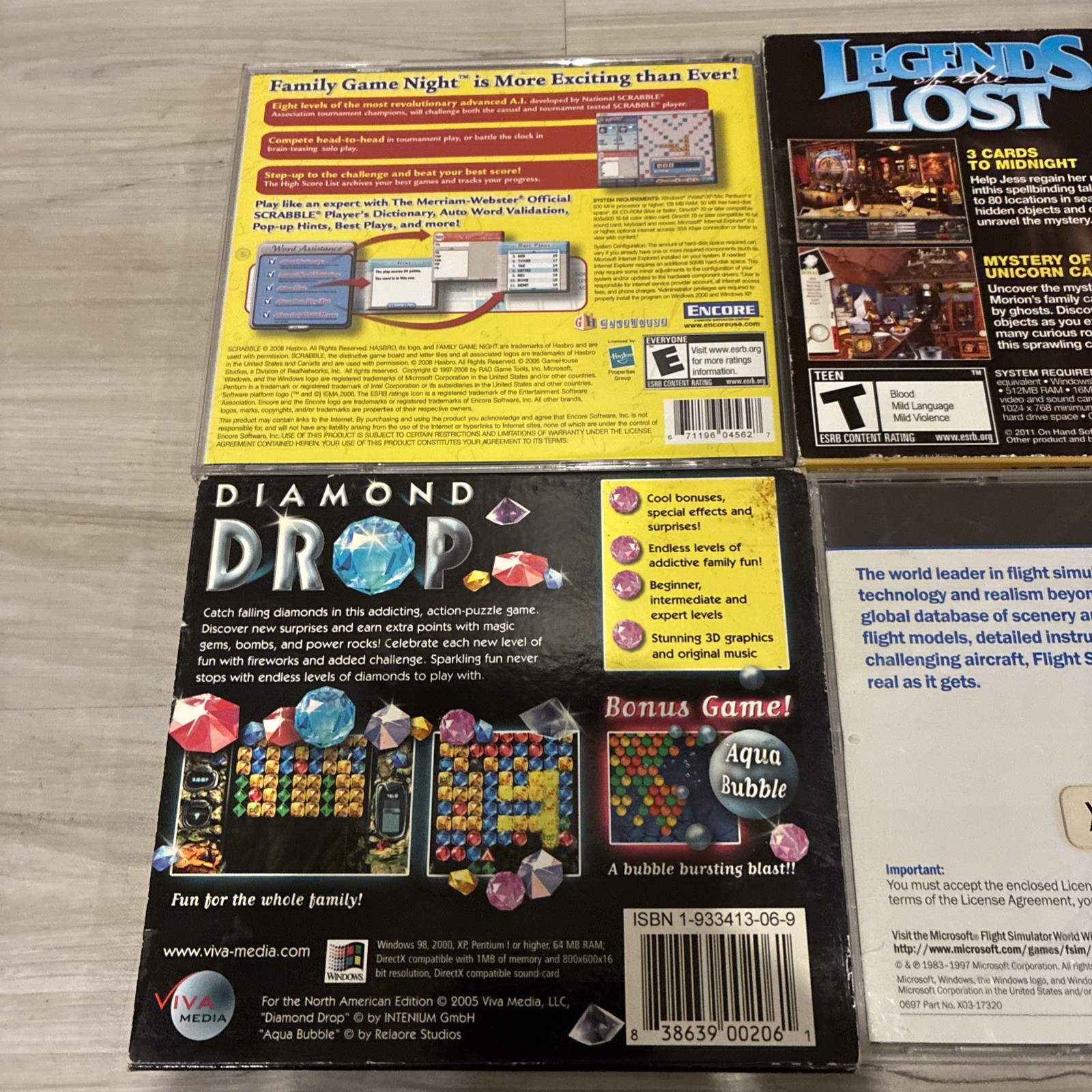 90s 2000s PC GAME LOT Diamond Drop Scrabble Flight Simulator Legends Of Lost