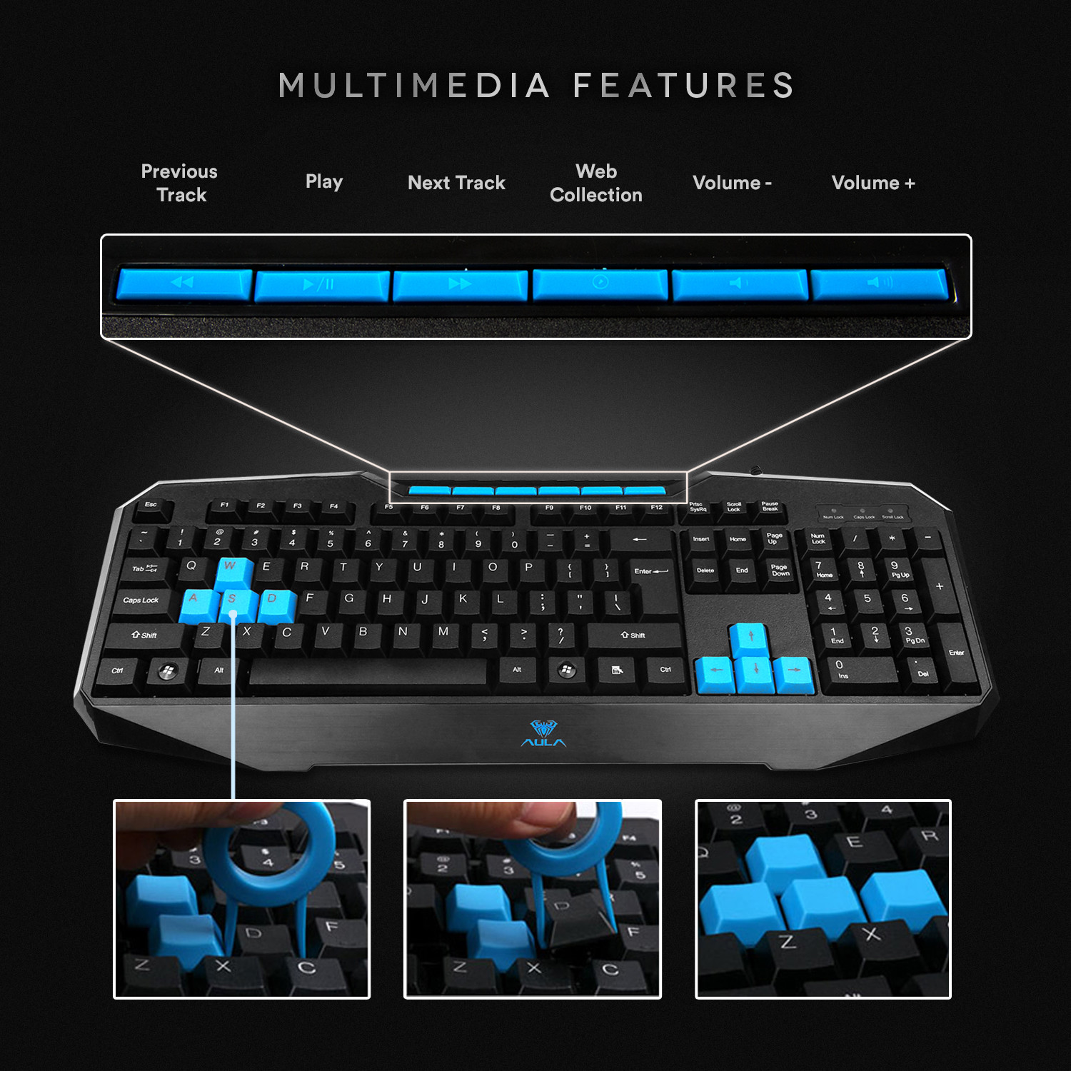 AULA Catalyst Wired Gaming Keyboard, 104 Keys Spill-Resistant, Swappable keys