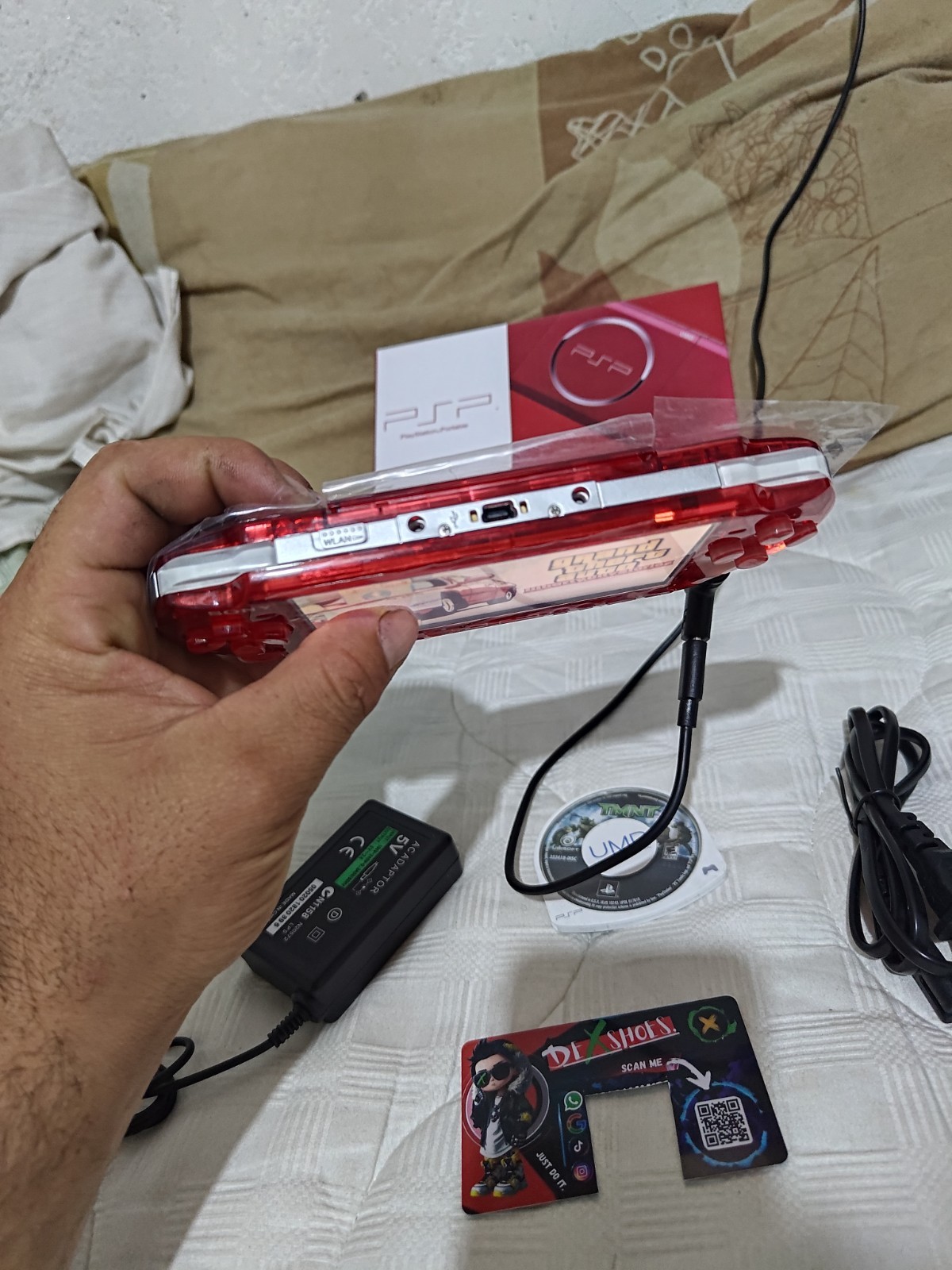 Sony PSP 3000 transparent red with 32 GB games USB-C adapter