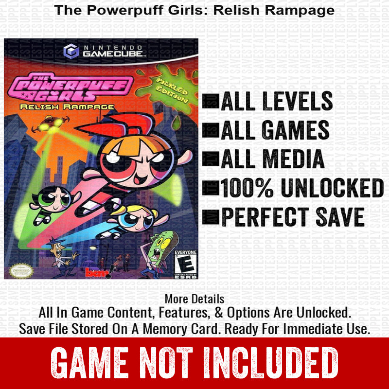 The Powerpuff Girls Relish Rampag 100% Nintendo GameCube Memory Card Save CHEATS