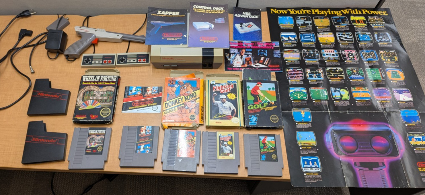 VTG 1985 All Original Nintendo NES console, 5 Games, original poster & manuals🔥