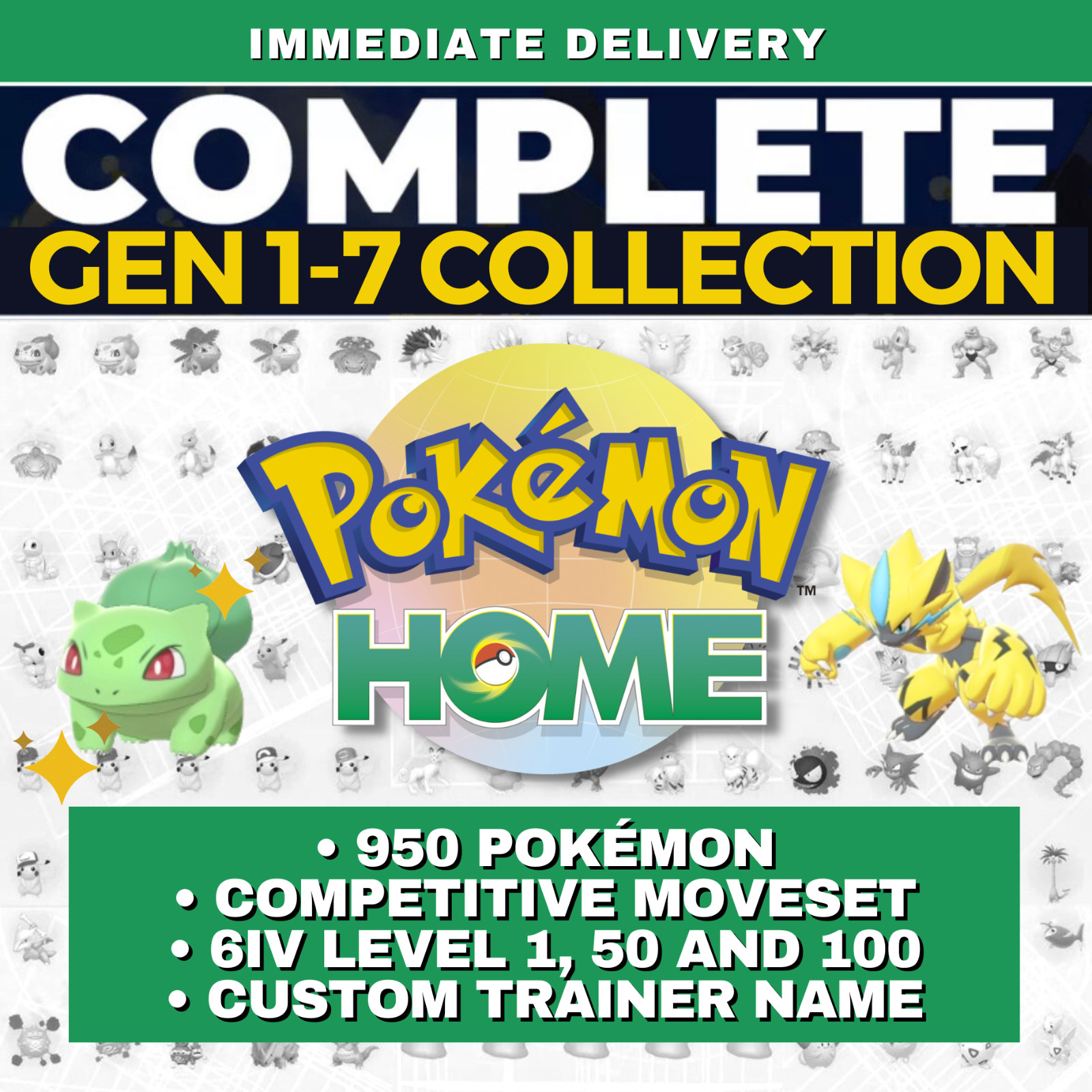 Pokémon HOME Gen 1-7 Shiny Living Dex Complete Pokedex up to Zeraora 2017 Custom
