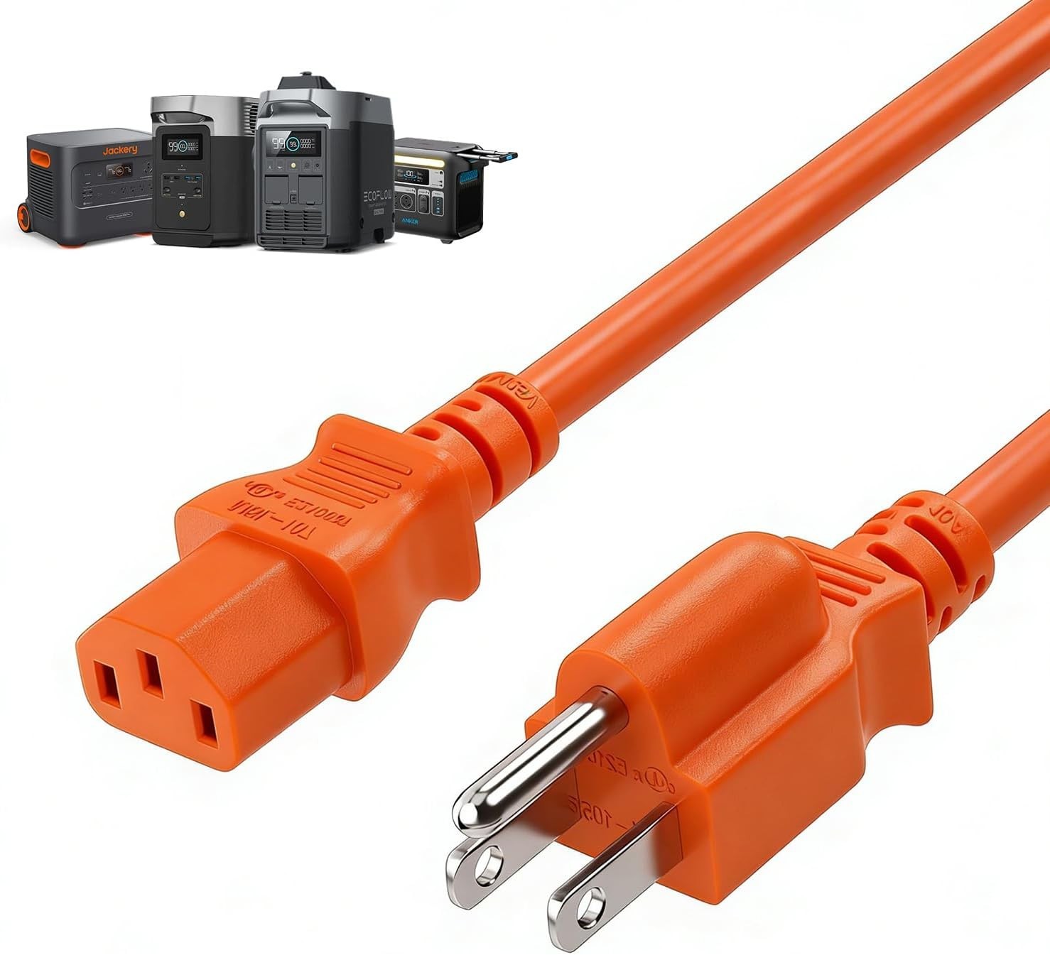 16FT Orange AC Power Cord with Male-Female Connector for Versatile Compatibility