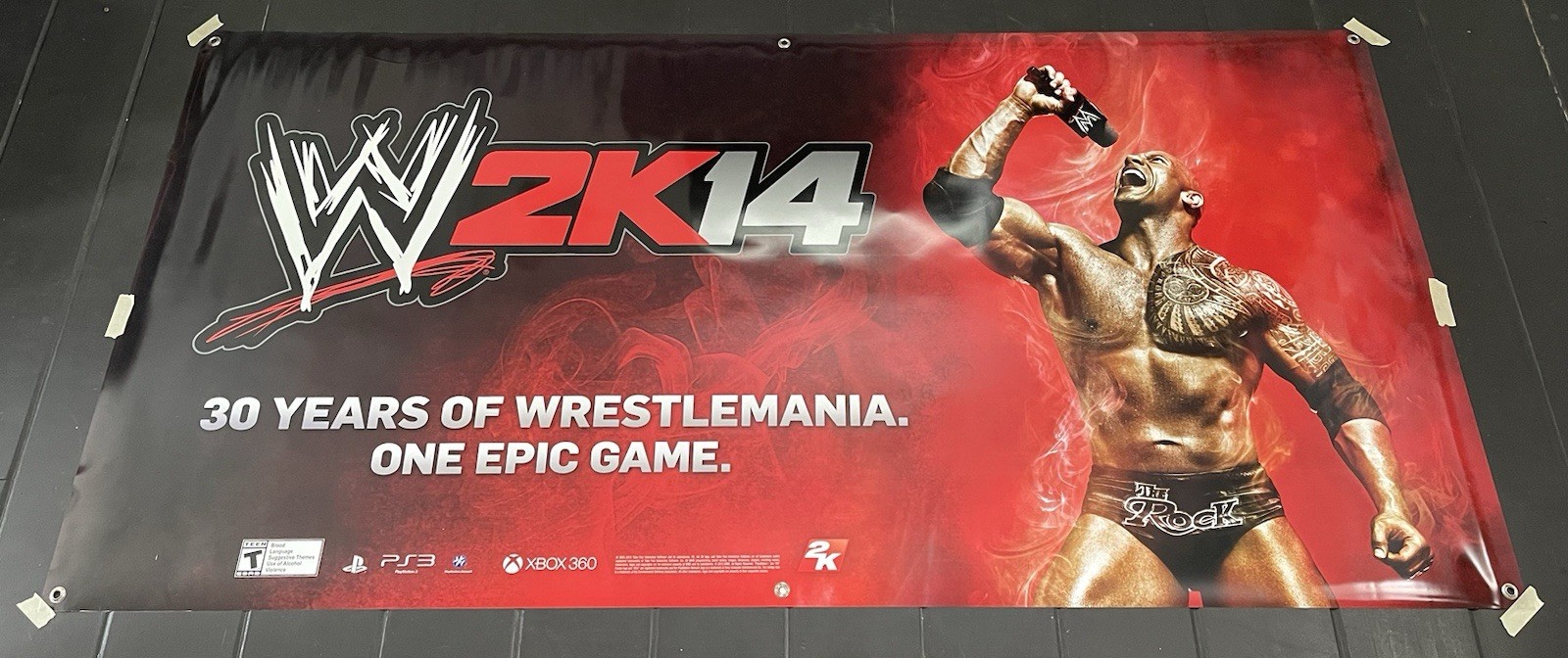 WWE 2K14 Promo Display Vinyl Banner LARGE 3’x6’ Store Display – THE ROCK – RARE!