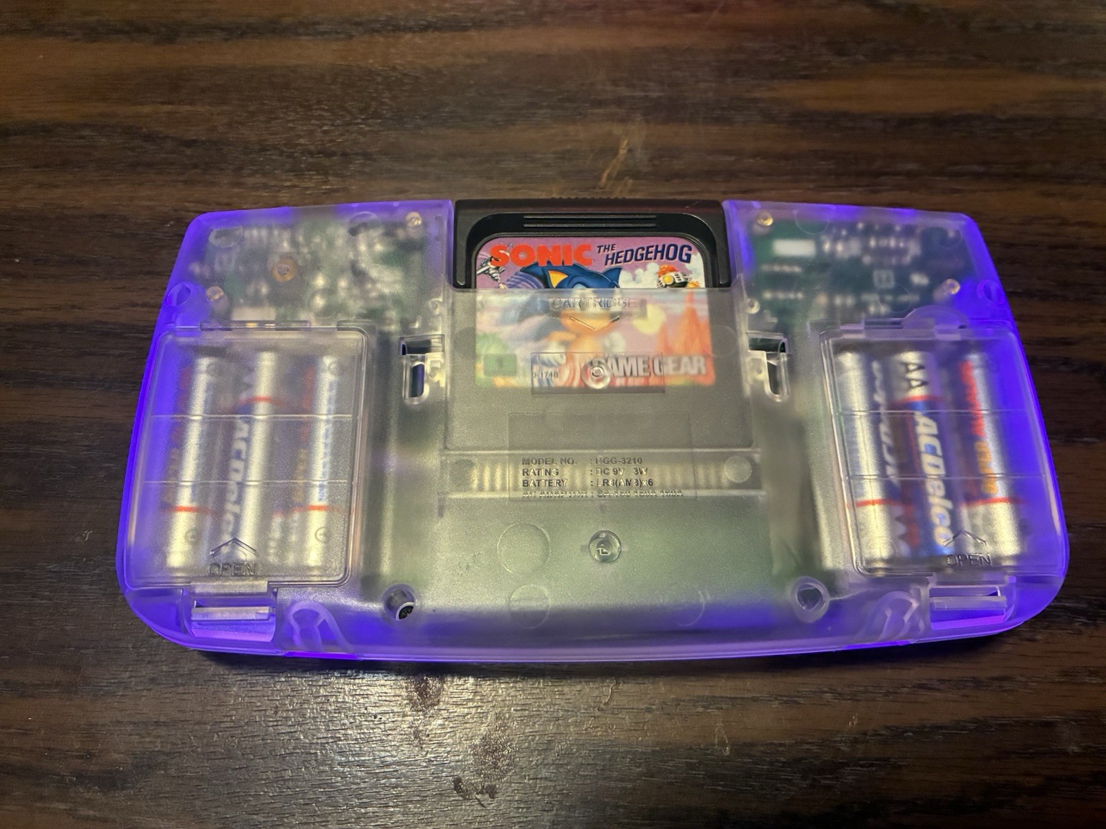 Sega game gear custom modded purple LEDs IPS Screen Recapped Clear shell