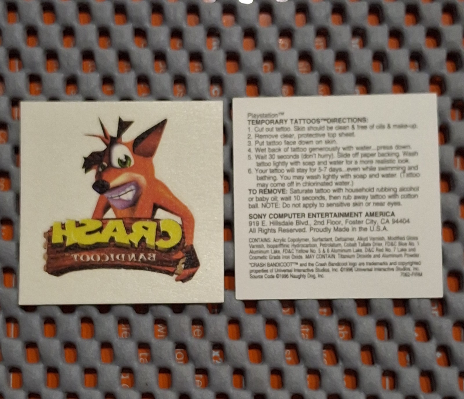 Vintage 1996 Crash Bandicoot Promo Tattoo – Naughty Dog PS1, SCEA Employee Owned